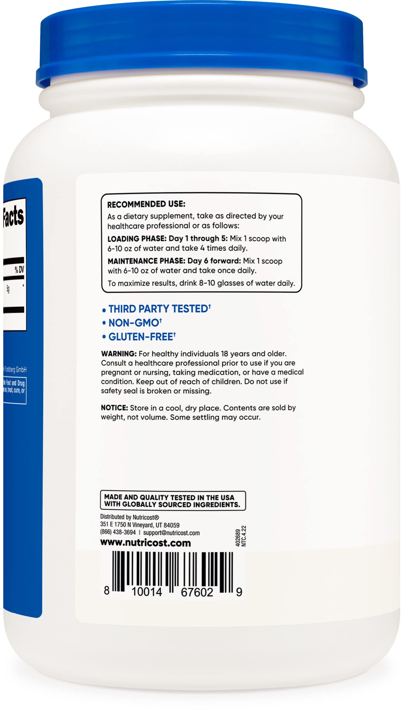 Foto 3 | Suplemento De Monohidrato De Creatina Creapure  De Nutricost, 1 Kg - Venta Internacional.