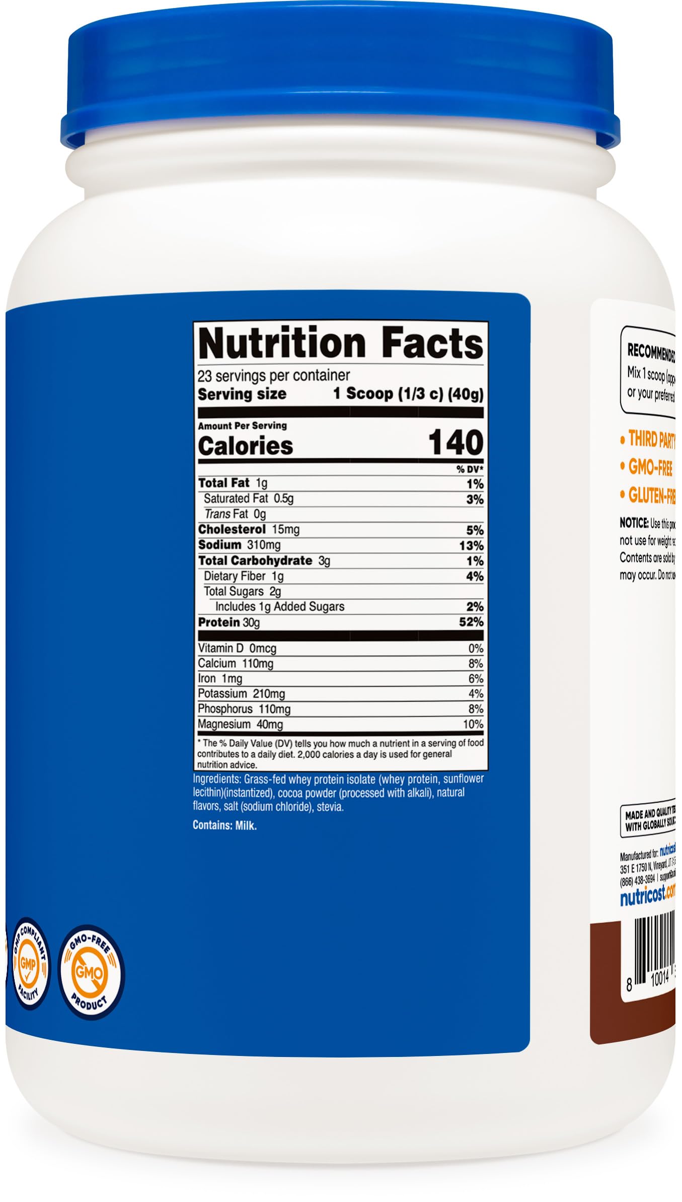 Foto 6 pulgar | Chocolate Alimentado Con Pasto Nutricost Aislado Con Proteína De Suero, 907 G - Venta Internacional.