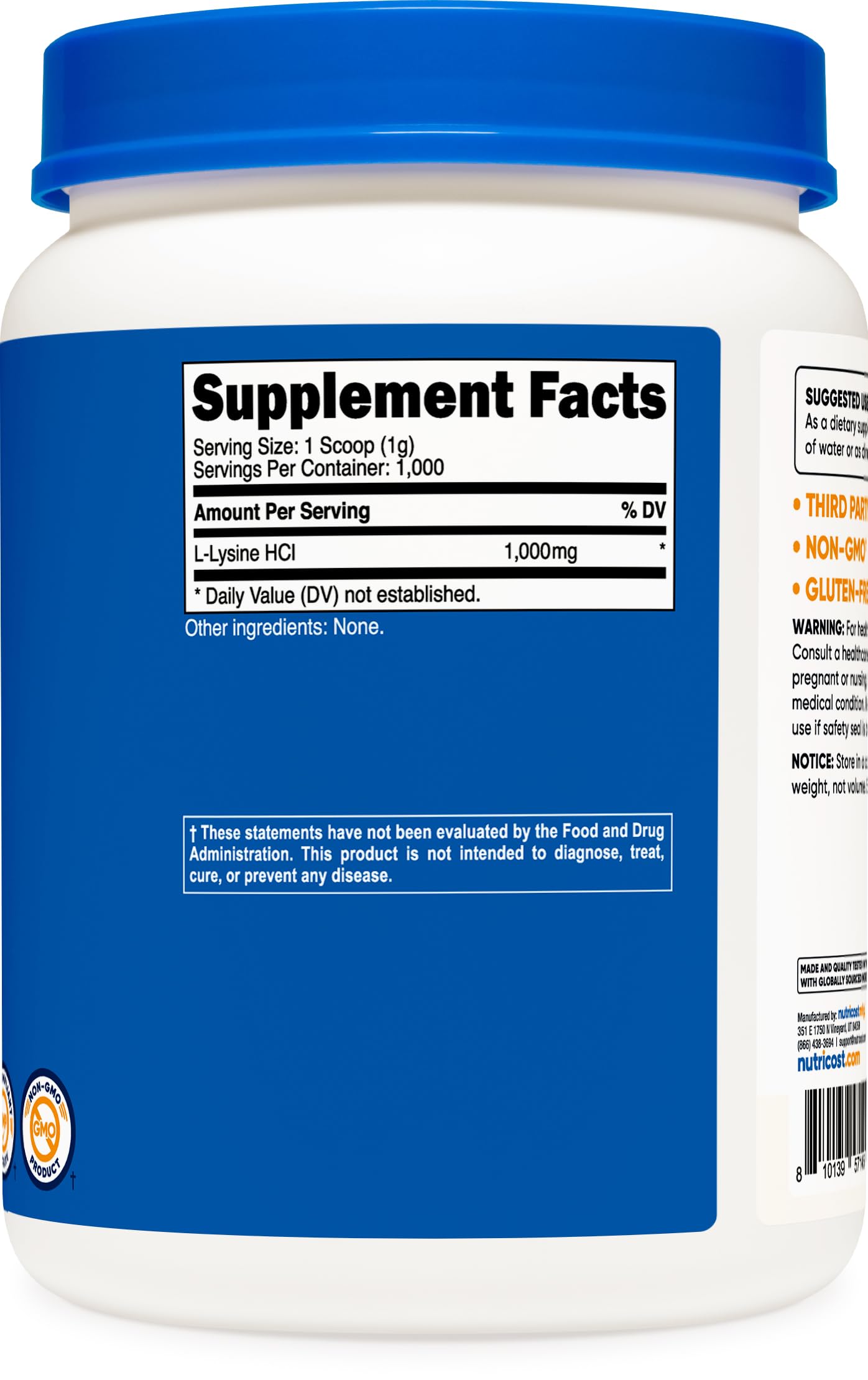 Foto 5 | Suplemento Nutricost L-lisina En Polvo, 1 Kg, L-lisina Pura - Venta Internacional.