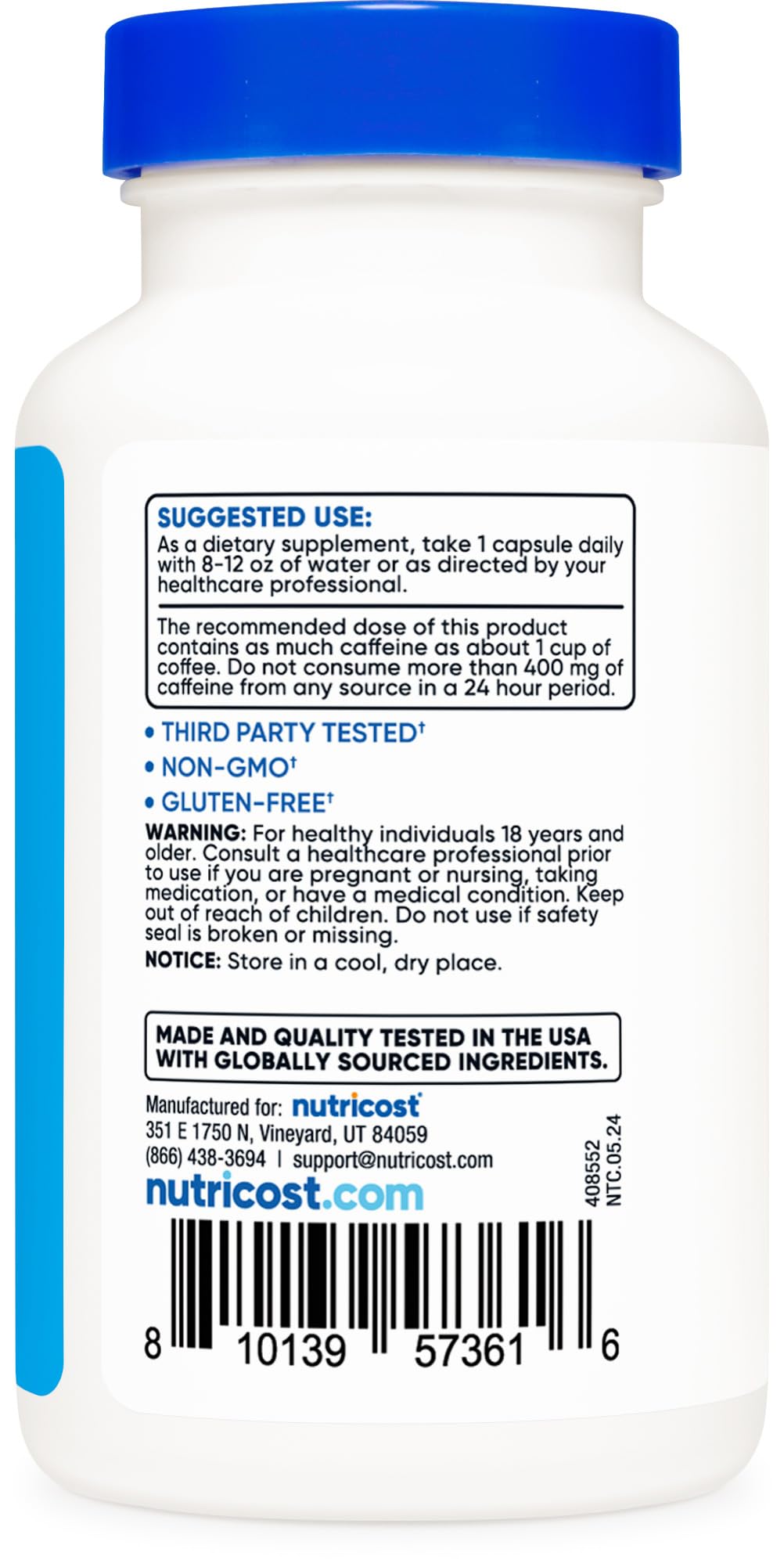 Foto 5 pulgar | Energy Pills Nutricost Natural Complex 120 Cápsulas 100 Mg - Venta Internacional.