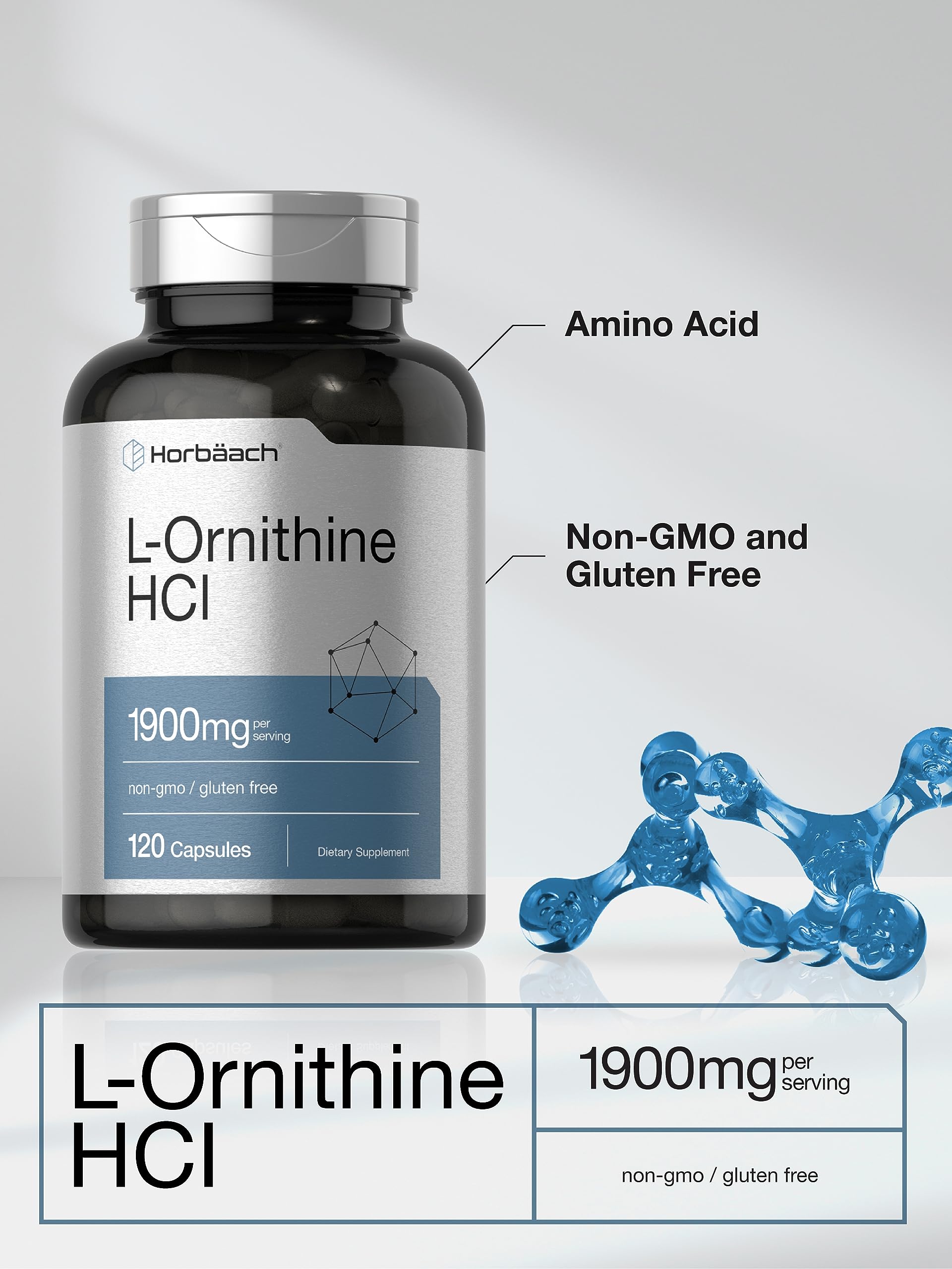 Foto 4 pulgar | Suplemento Horbaach L-ornitina Hcl 1900 Mg 120 Cápsulas - Venta Internacional.