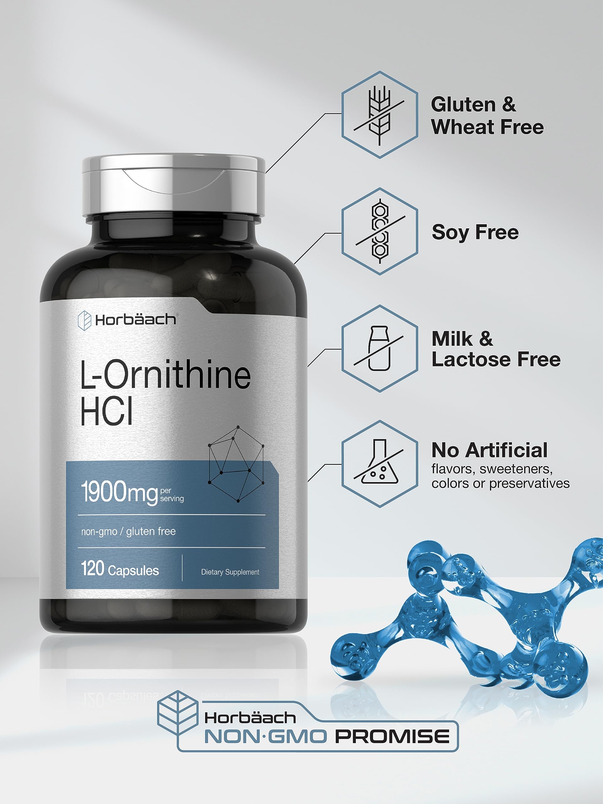Foto 4 | Suplemento Horbaach L-ornitina Hcl 1900 Mg 120 Cápsulas - Venta Internacional.