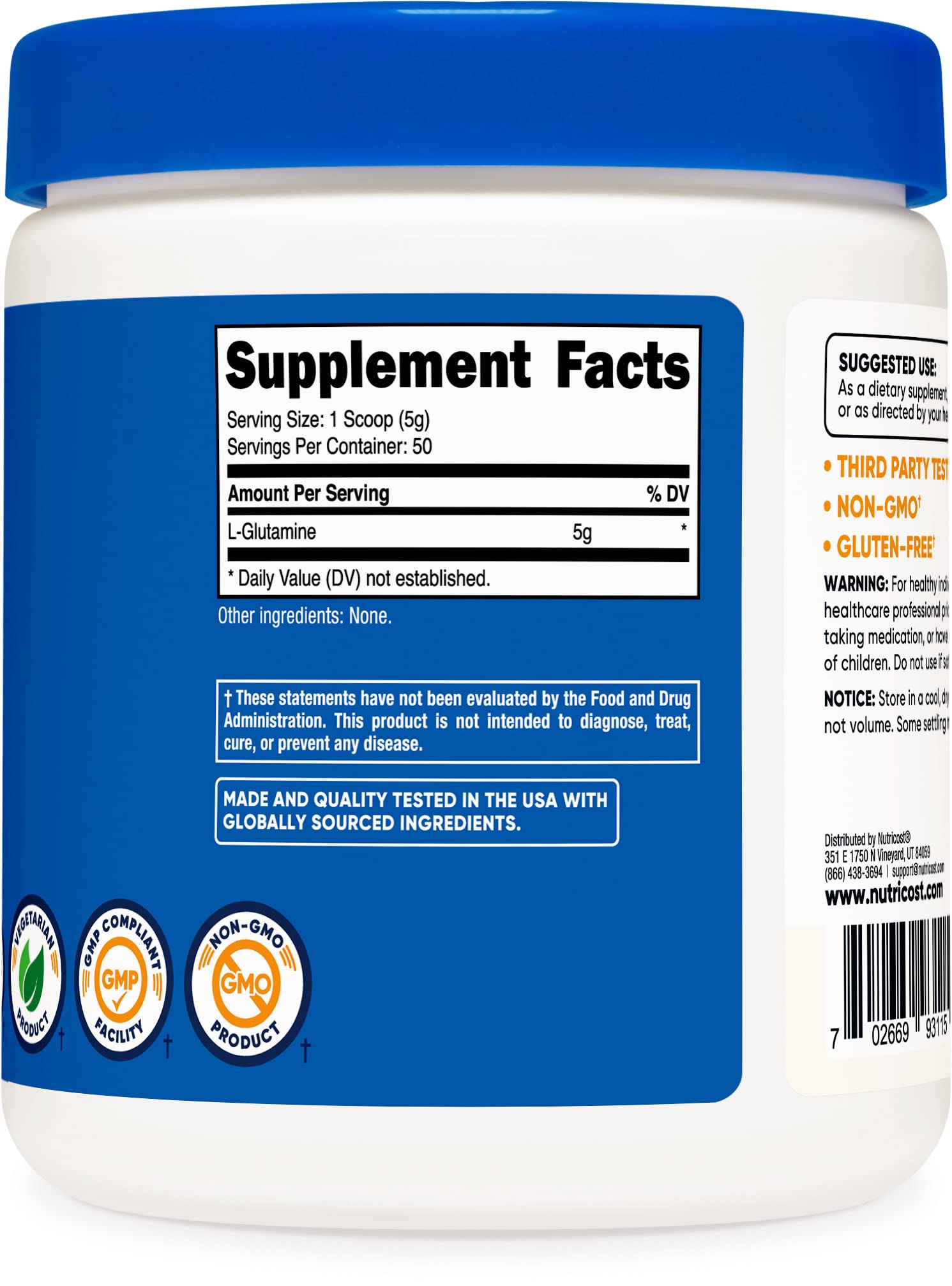 Foto 5 pulgar | Suplemento Nutricost L-glutamina En Polvo 250 G Vegano - Venta Internacional.