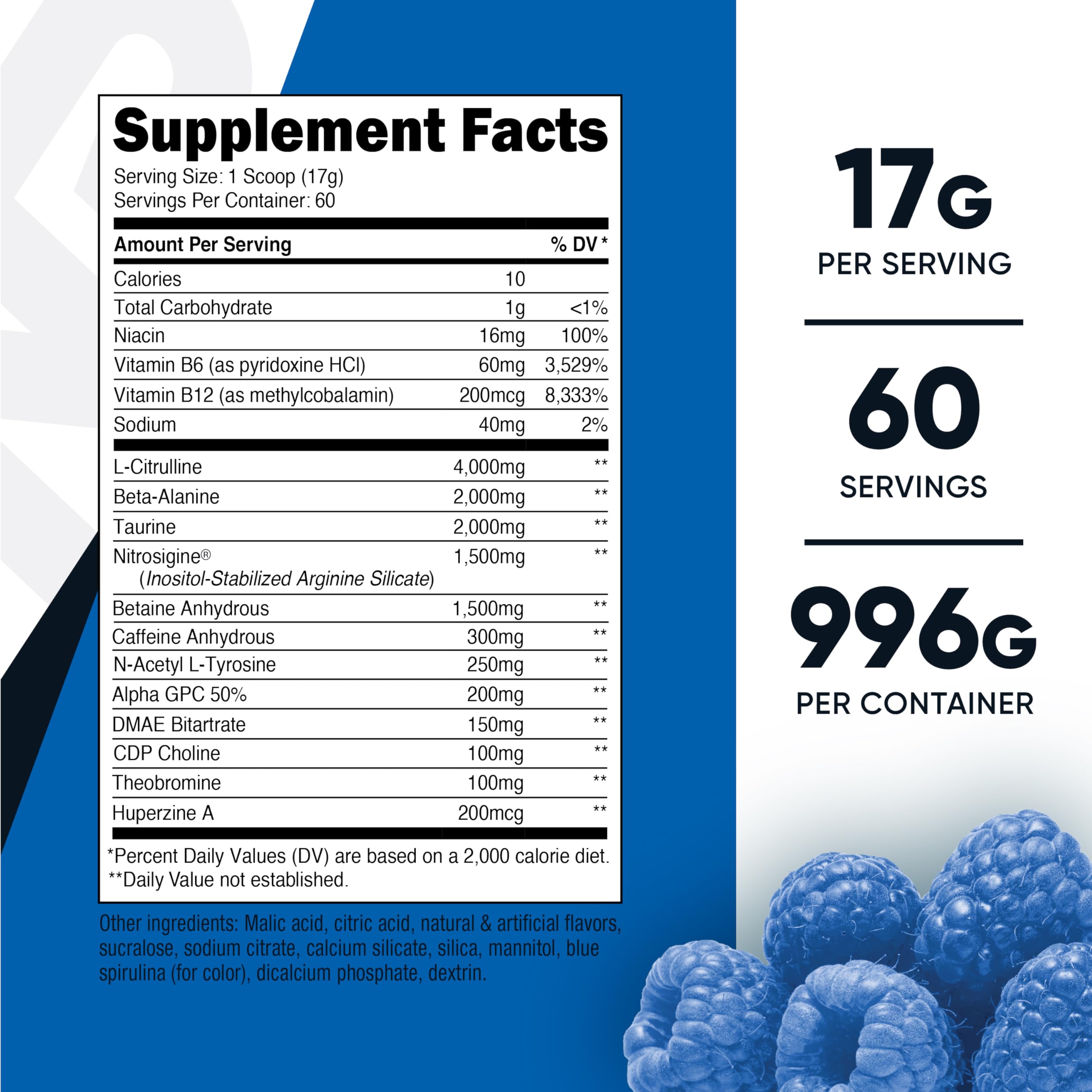Foto 3 pulgar | Polvo Pre-entrenamiento Nutricost Pre-x Xtreme Blue Raspberry 60s - Venta Internacional.