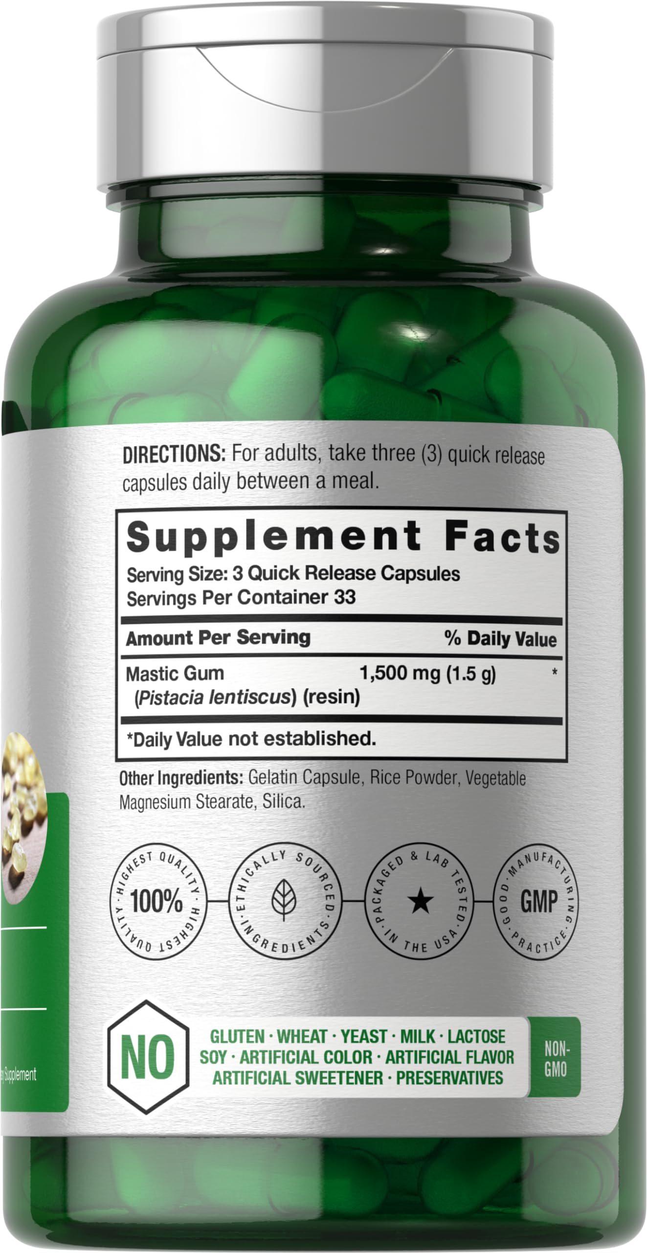 Foto 3 pulgar | Suplemento Horbaach Mastic Gum, Cápsulas De 1500 Mg, 100 Unidades - Venta Internacional.
