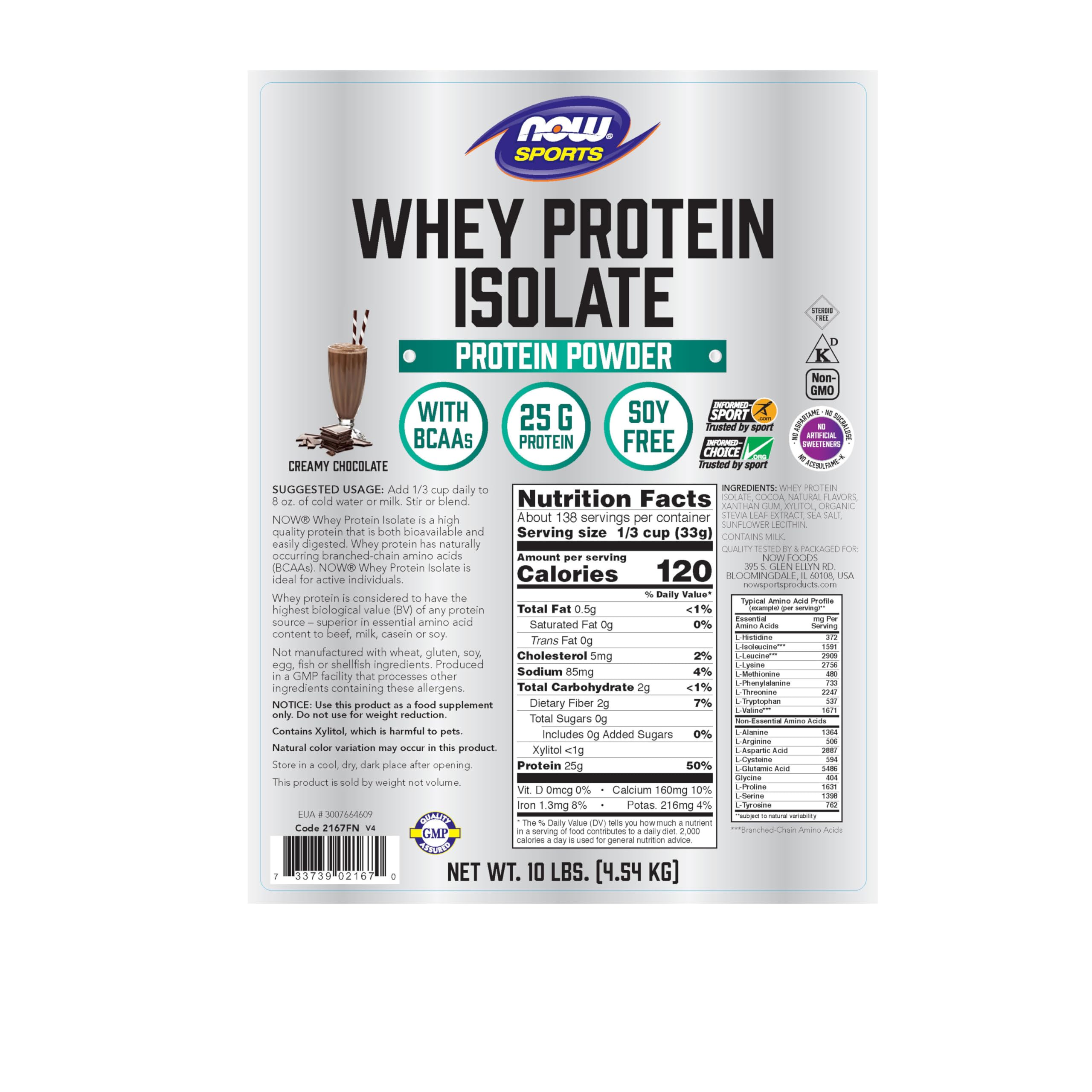Foto 3 pulgar | Whey Protein Isolate Now Foods Sports, Chocolate Cremoso De 4,54 Kg - Venta Internacional.