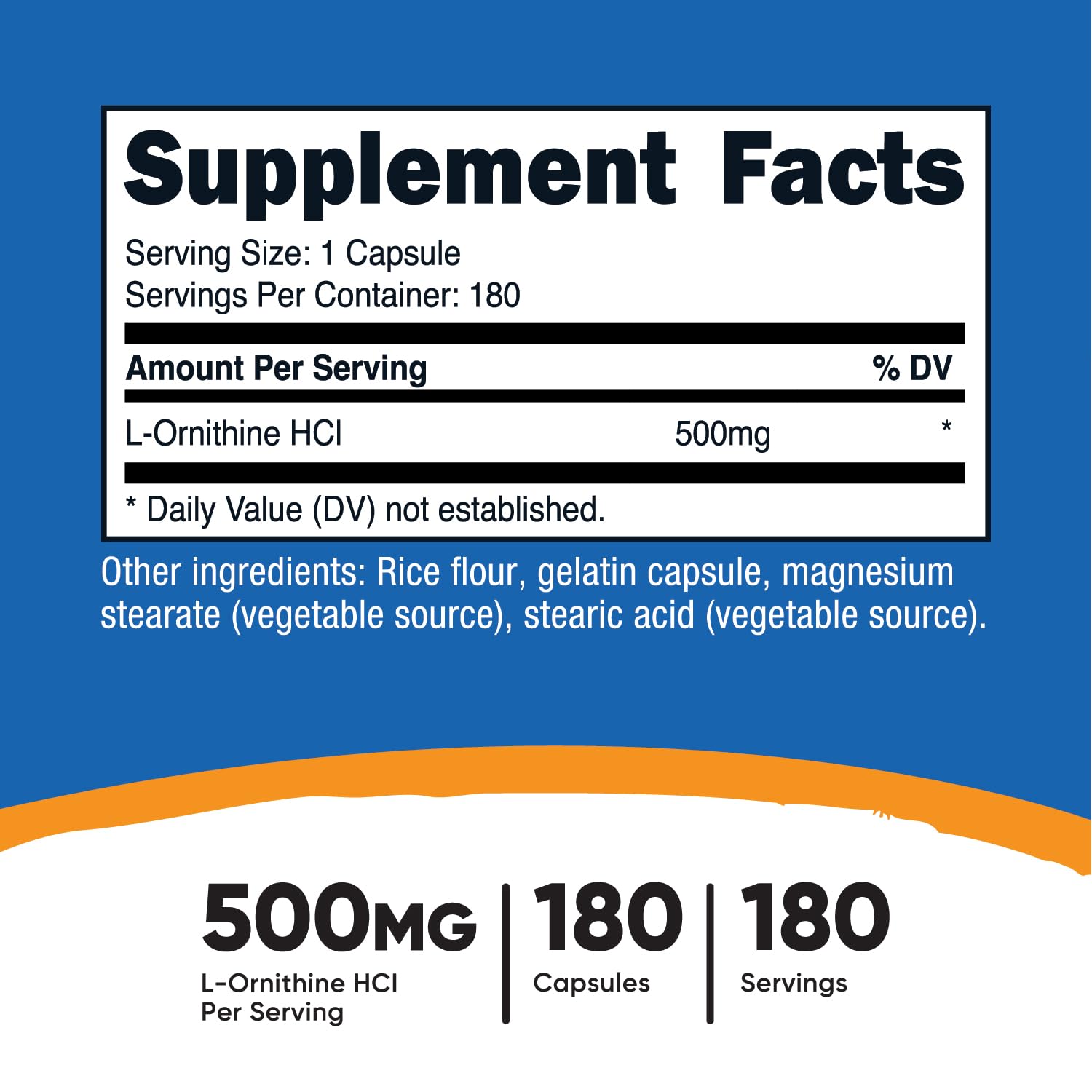 Foto 3 pulgar | Suplemento Nutricost L-ornitina 500 Mg 180 Cápsulas - Venta Internacional.