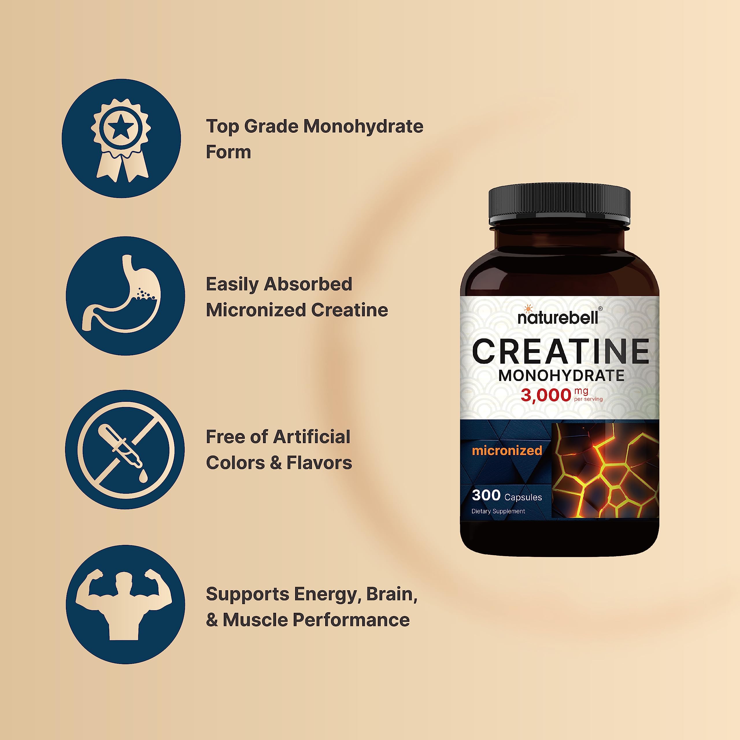 Foto 4 pulgar | Suplemento De Creatina Naturebell Micronizado 3000 Mg 300 Cápsulas - Venta Internacional.