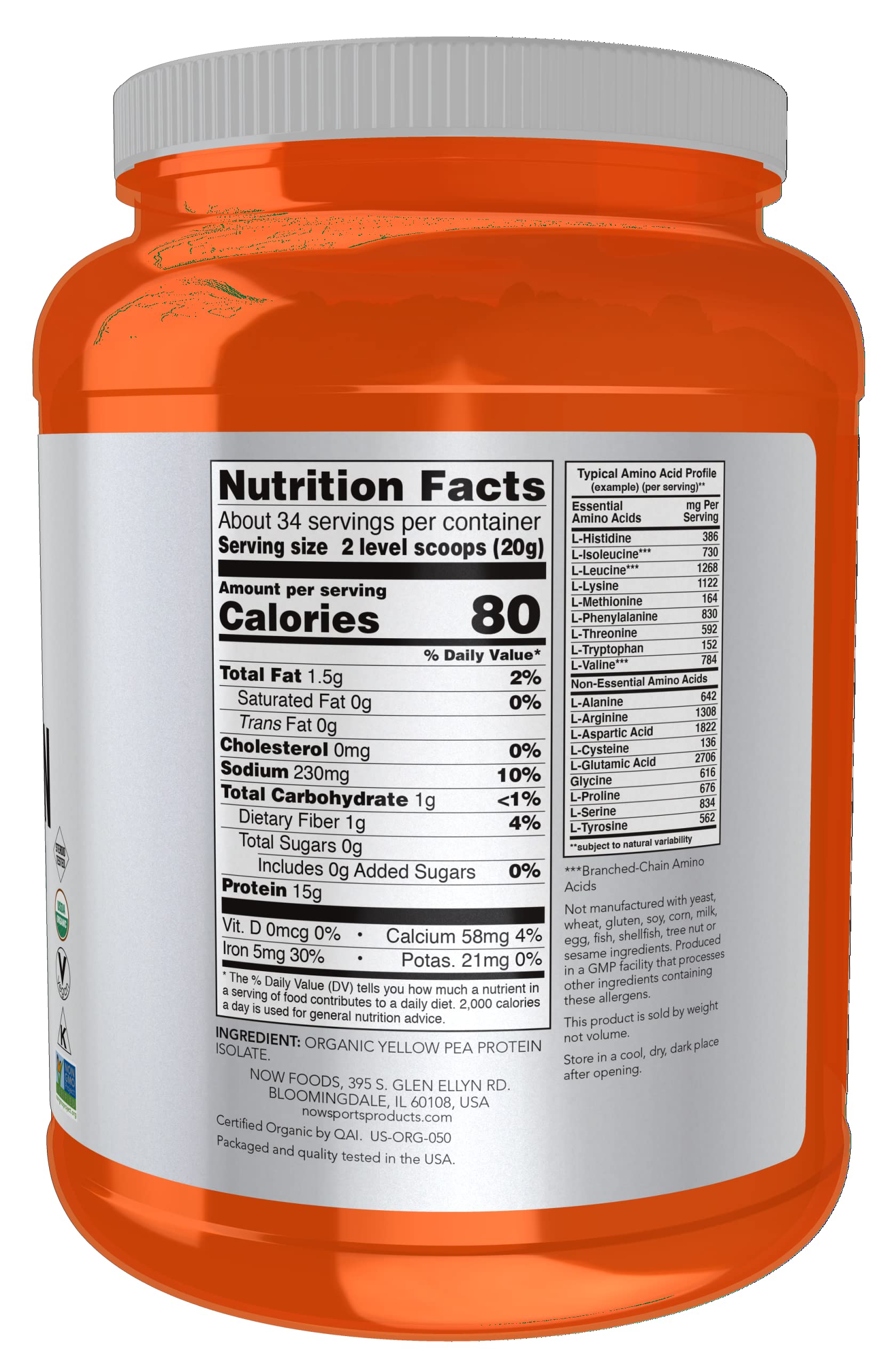 Foto 2 | Proteína De Guisante En Polvo Now Foods Sports Nutrition 680 G - Venta Internacional.