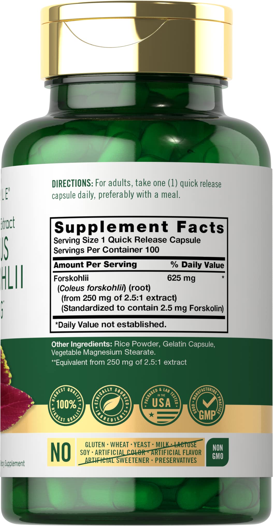 Foto 3 pulgar | Suplemento Carlyle Coleus Forskohlii En Cápsulas De 625 Mg, 100 Unidades - Venta Internacional.