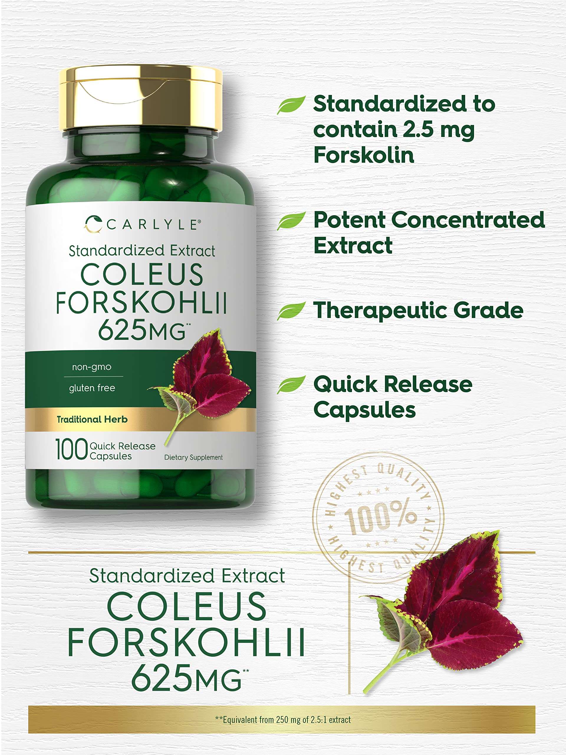 Foto 4 pulgar | Suplemento Carlyle Coleus Forskohlii En Cápsulas De 625 Mg, 100 Unidades - Venta Internacional.