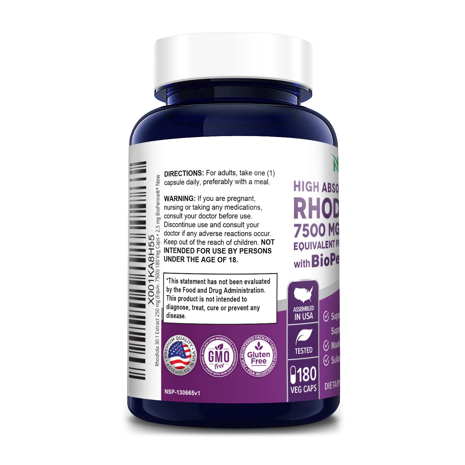 Foto 4 pulgar | Suplemento Nusapure Rhodiola Rosea 7,500 Mg 180 Cápsulas - Venta Internacional.