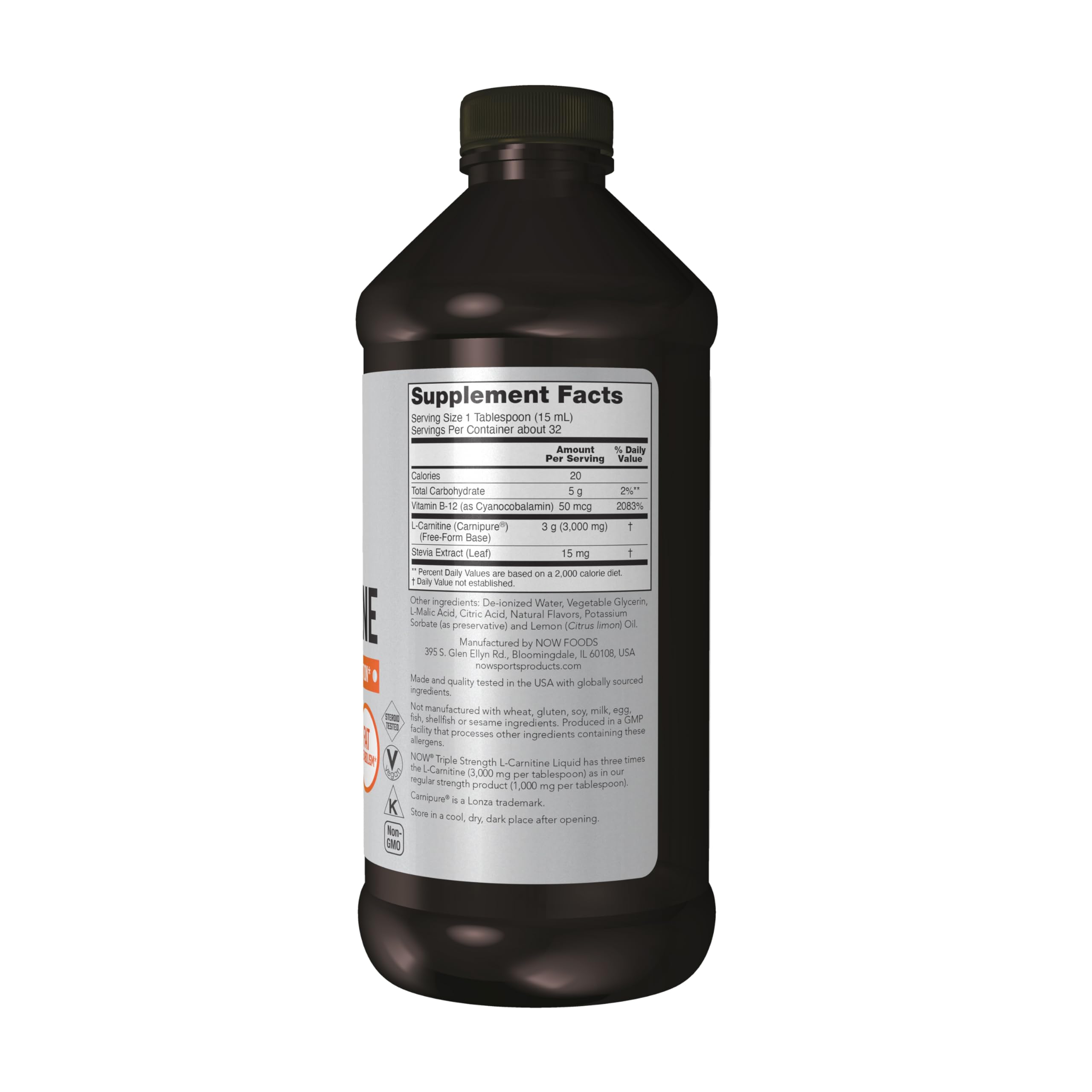 Foto 3 pulgar | Suplemento Now: L-carnitina Líquida, 3000 Mg, Triple Concentración, 473 Ml - Venta Internacional.