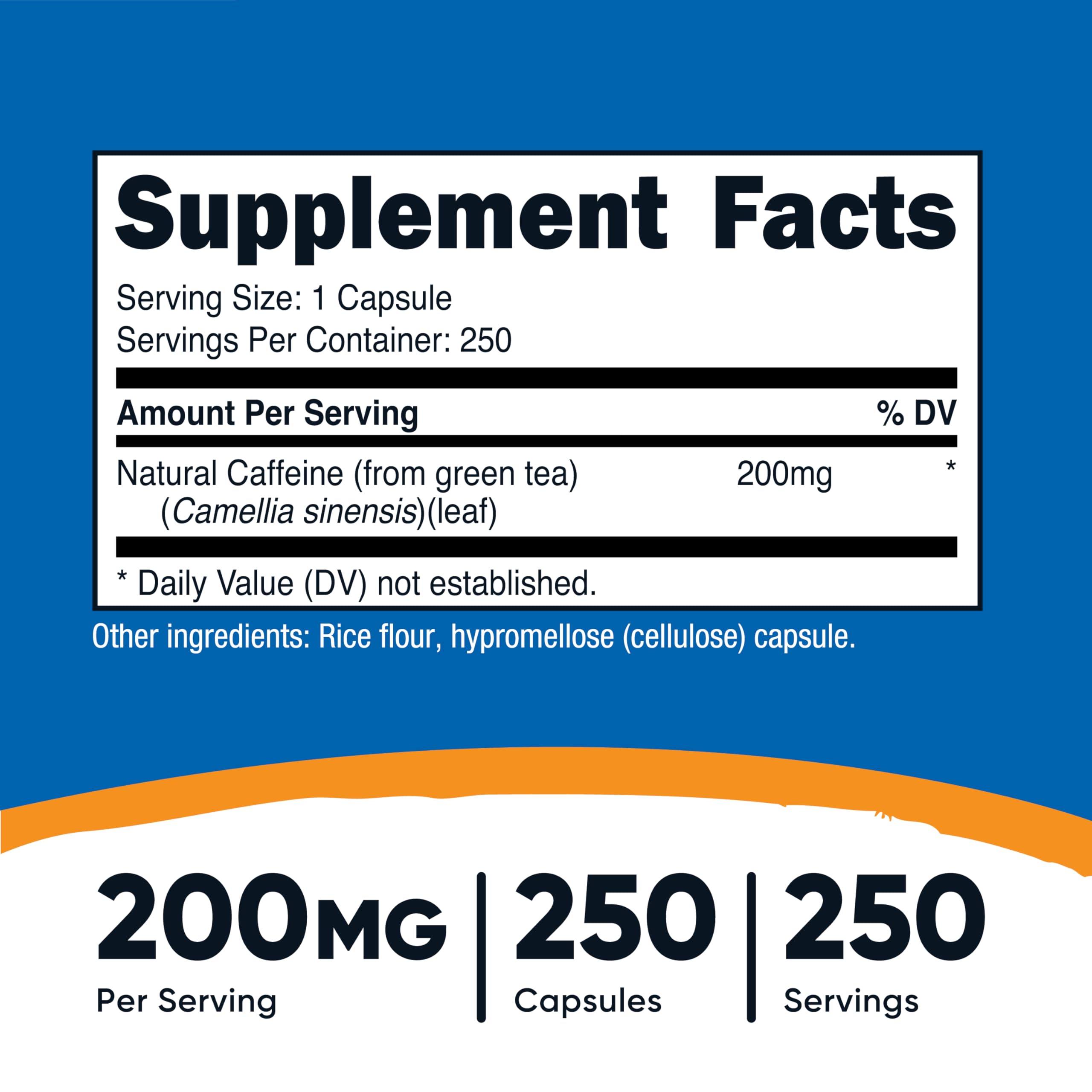Foto 3 pulgar | Suplemento Nutricost De Cafeína Natural 200 Mg 250 Cápsulas - Venta Internacional.