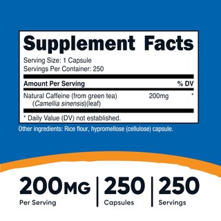 Foto 2 | Suplemento Nutricost De Cafeína Natural 200 Mg 250 Cápsulas - Venta Internacional.