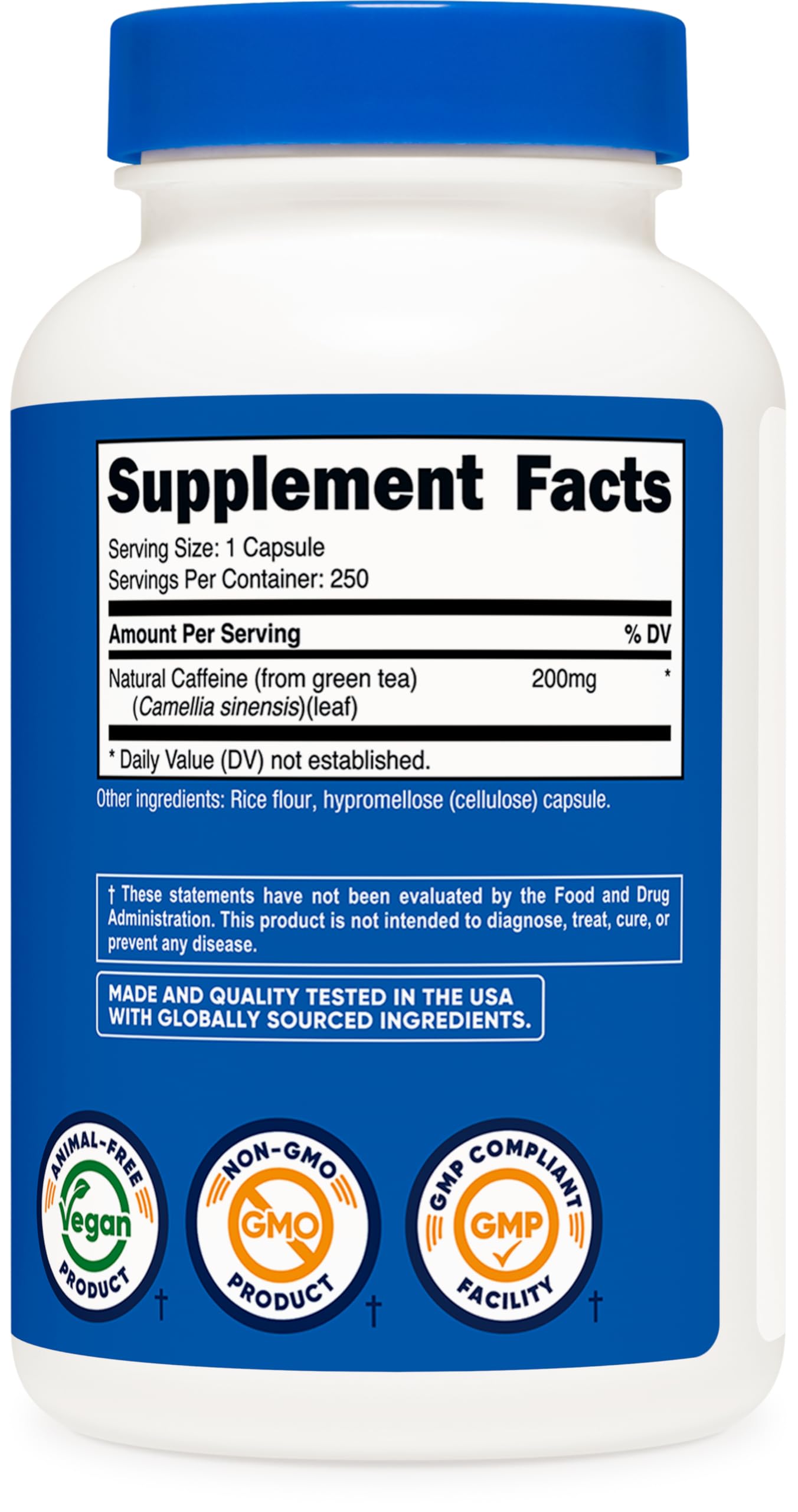 Foto 6 pulgar | Suplemento Nutricost De Cafeína Natural 200 Mg 250 Cápsulas - Venta Internacional.