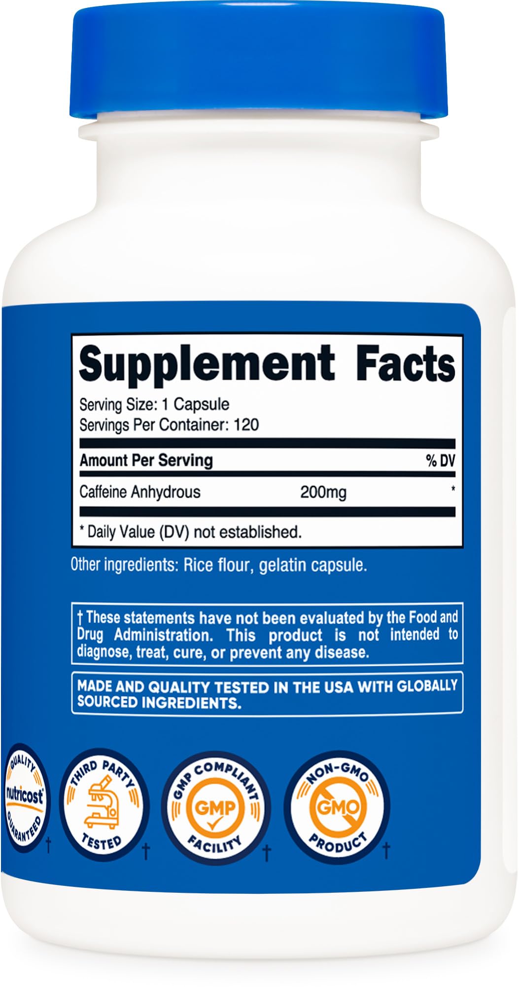 Foto 6 pulgar | Píldoras De Cafeína Nutricost 200 Mg 120 Cápsulas Sin Gluten - Venta Internacional.