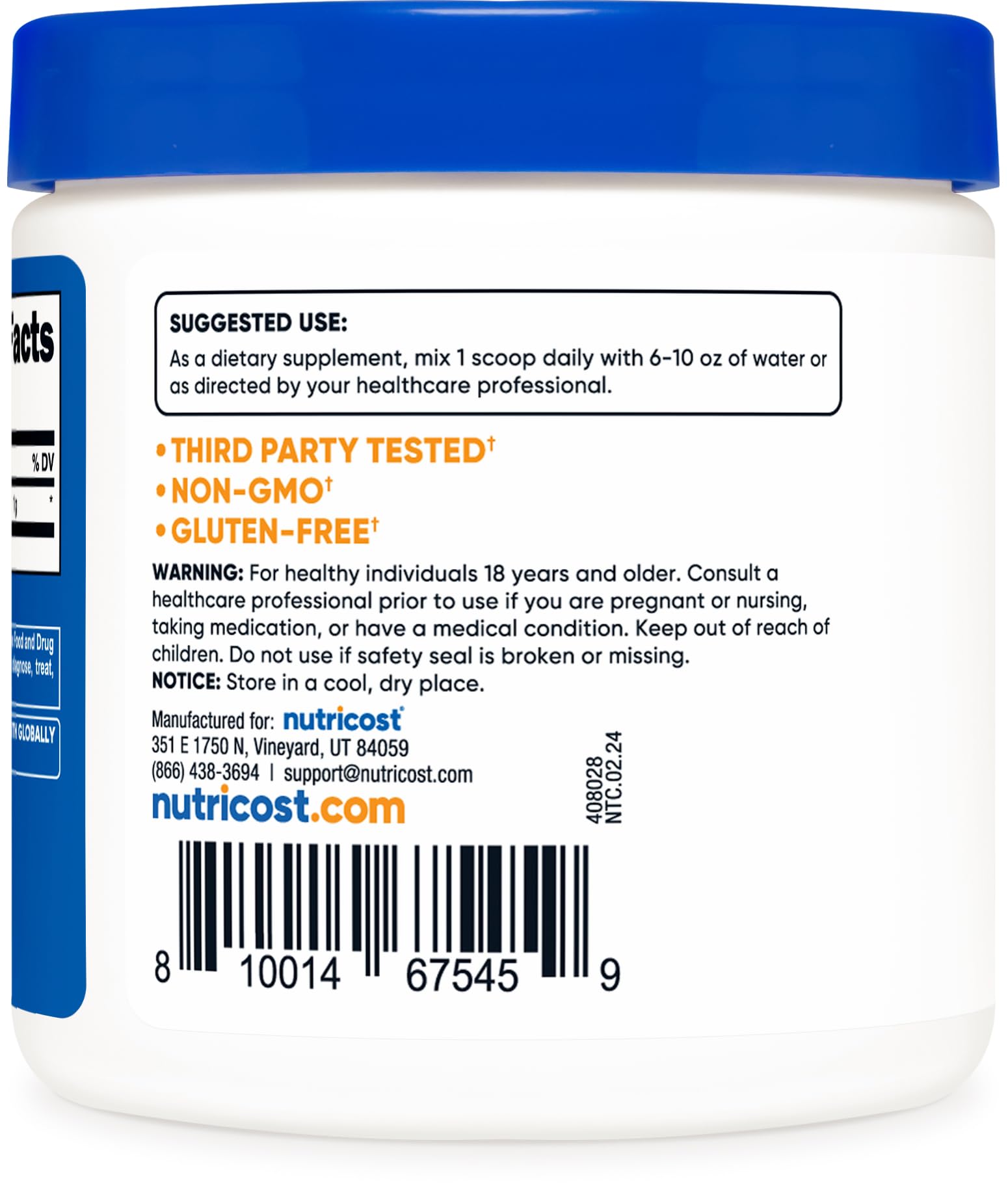 Foto 4 | Suplemento Nutricost Acetil L-carnitina Hci 100 G Sin Ogm - Venta Internacional.