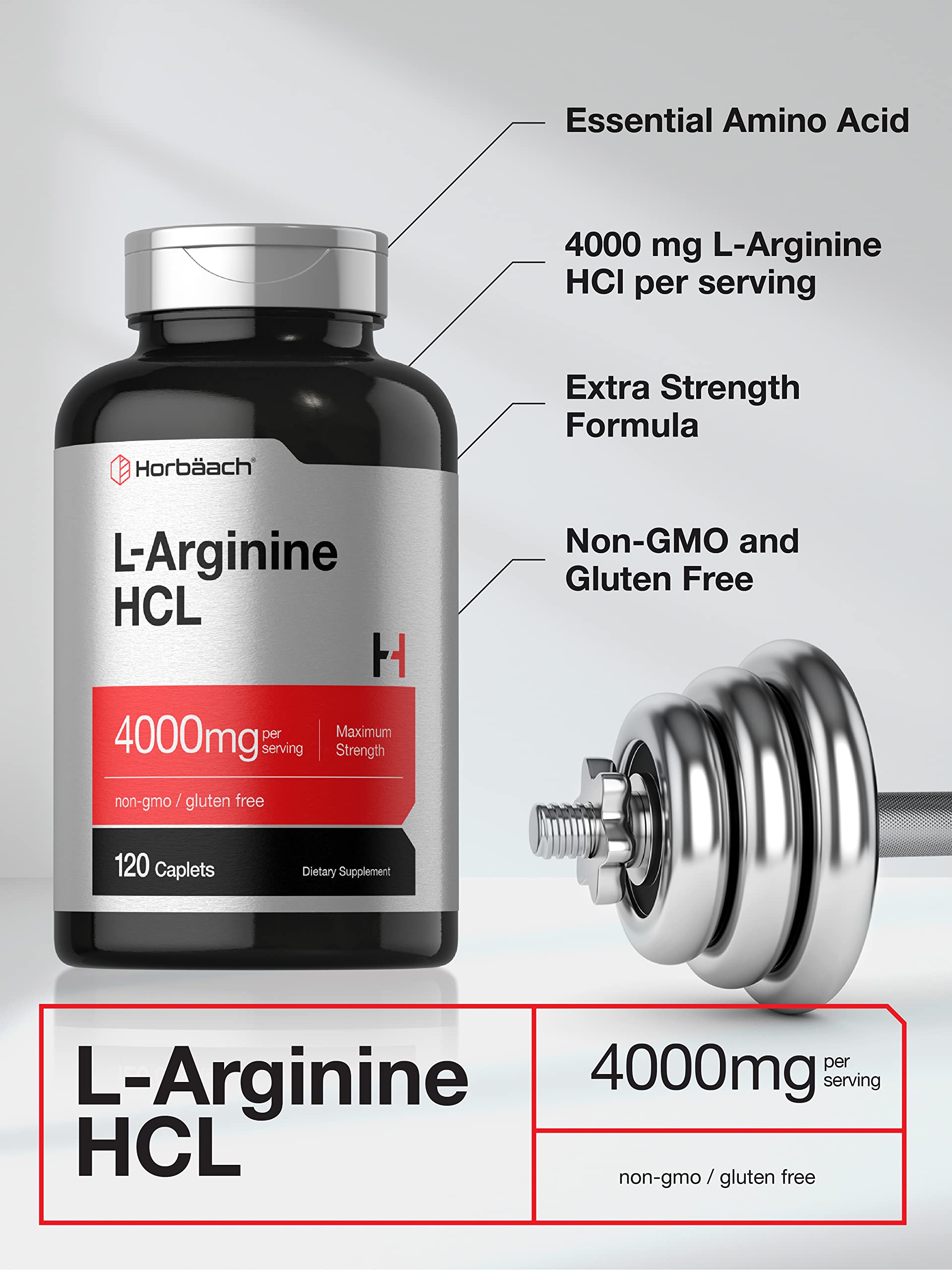 Foto 4 pulgar | Suplemento Horbäach L-arginina 4000 Mg 120 Cápsulas - Venta Internacional.