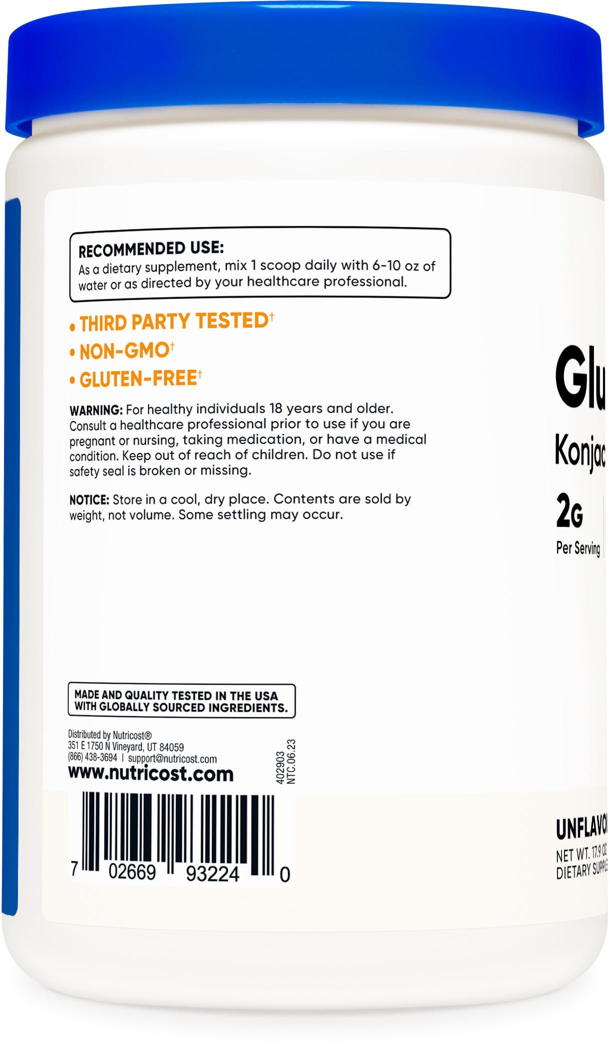 Foto 5 pulgar | Suplemento Nutricost Glucomanano En Polvo 500 G - Venta Internacional.