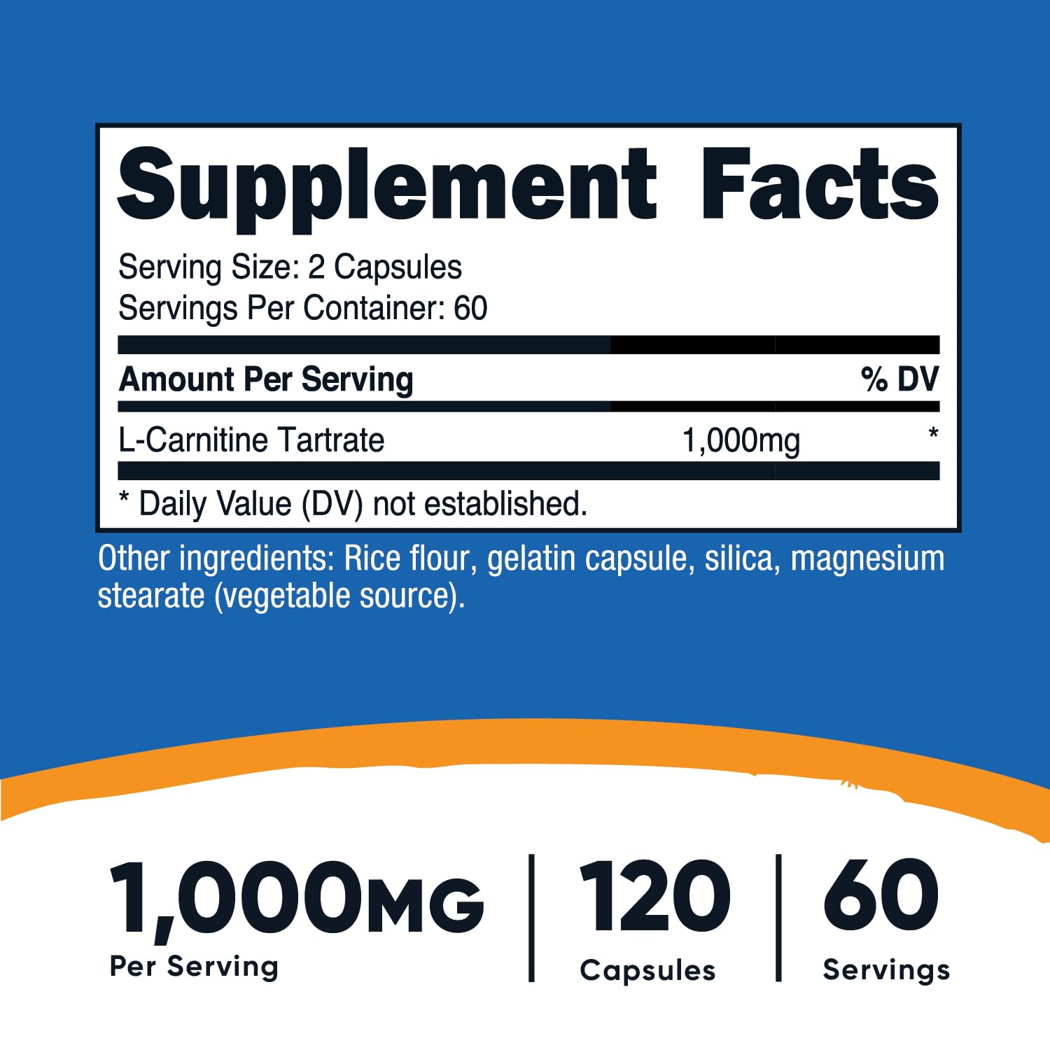 Foto 3 pulgar | Suplemento Nutricost De Tartrato De L-carnitina 1000 Mg 120 Cápsulas - Venta Internacional.