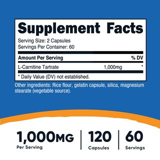 Foto 2 | Suplemento Nutricost De Tartrato De L-carnitina 1000 Mg 120 Cápsulas - Venta Internacional.