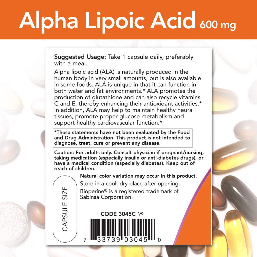 Foto 4 pulgar | Suplement Now Foods Ácido Alfa Lipoico 600 Mg 120 Cápsulas Vegetales - Venta Internacional.