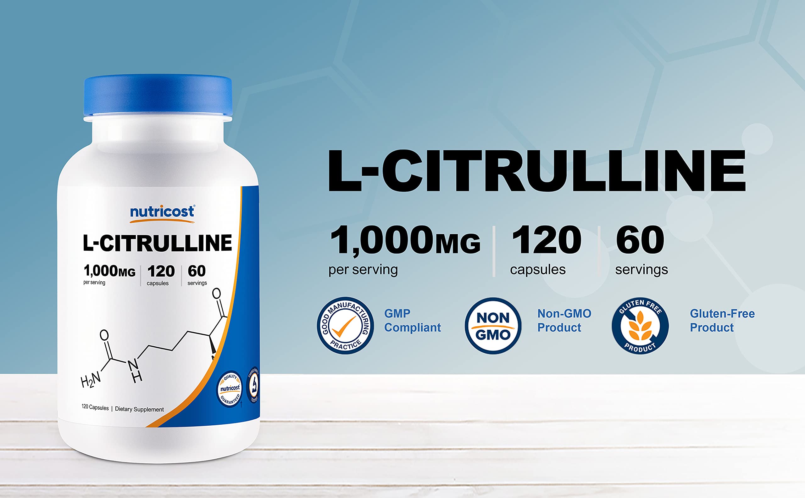Foto 4 pulgar | Suplemento Nutricost L-citrulina 750 Mg 120 Cápsulas - Venta Internacional.