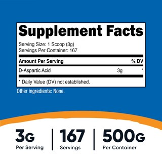 Foto 2 | Suplemento De Ácido D-aspártico Nutricost En Polvo De 500 G - Venta Internacional.