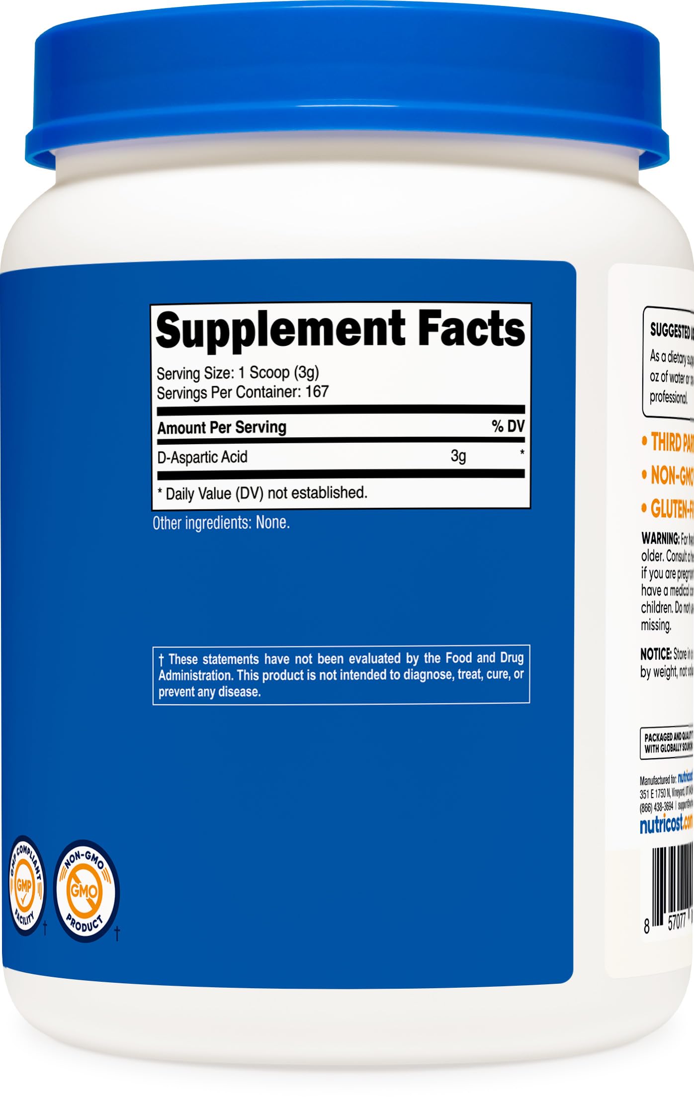 Foto 6 pulgar | Suplemento De Ácido D-aspártico Nutricost En Polvo De 500 G - Venta Internacional.