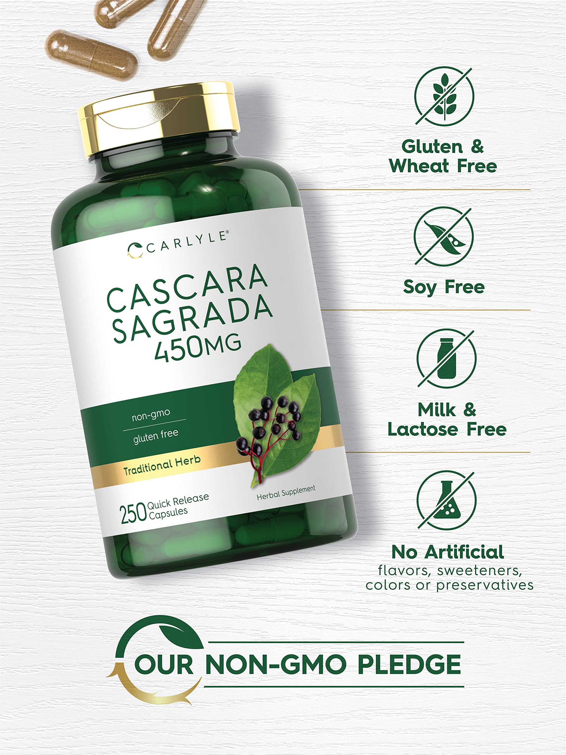 Foto 4 | Suplemento Carlyle Cáscara Sagrada, Cápsulas, 450 Mg, 250 Unidades - Venta Internacional.
