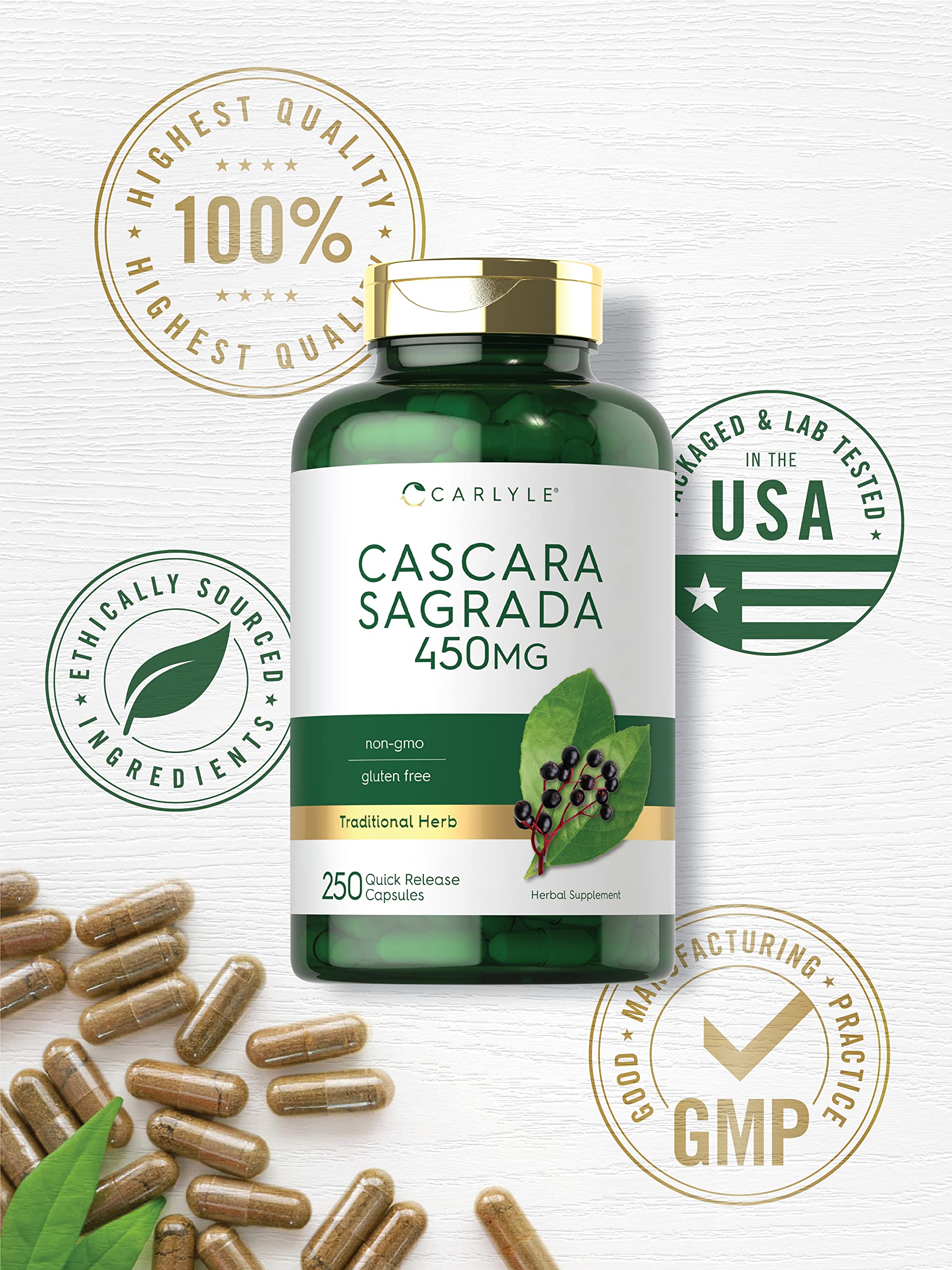 Foto 5 | Suplemento Carlyle Cáscara Sagrada, Cápsulas, 450 Mg, 250 Unidades - Venta Internacional.