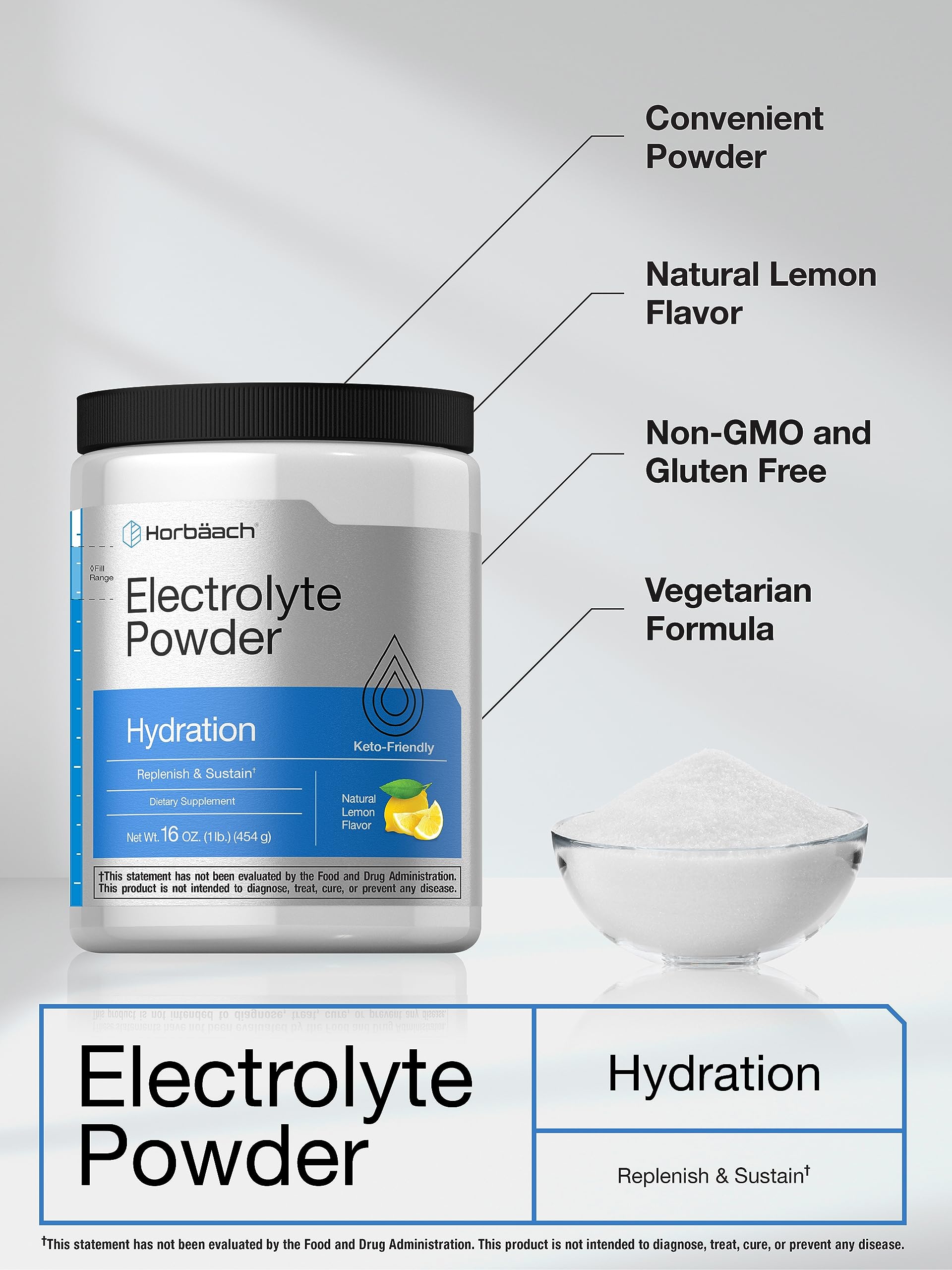 Foto 4 | Electrolitos En Polvo Horbäach, 473 Ml, 130 Porciones, Sabor Limón - Venta Internacional.