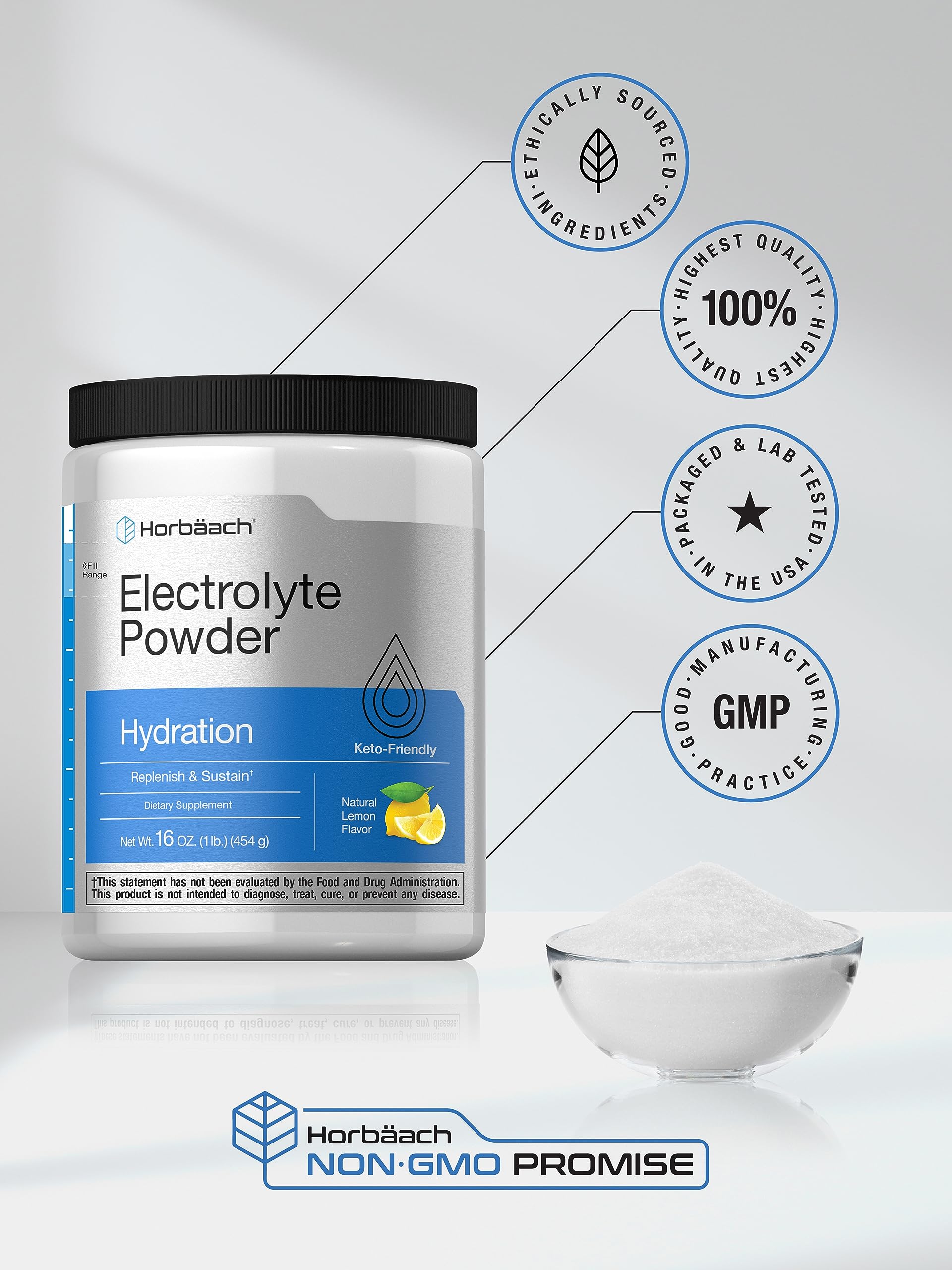 Foto 6 | Electrolitos En Polvo Horbäach, 473 Ml, 130 Porciones, Sabor Limón - Venta Internacional.