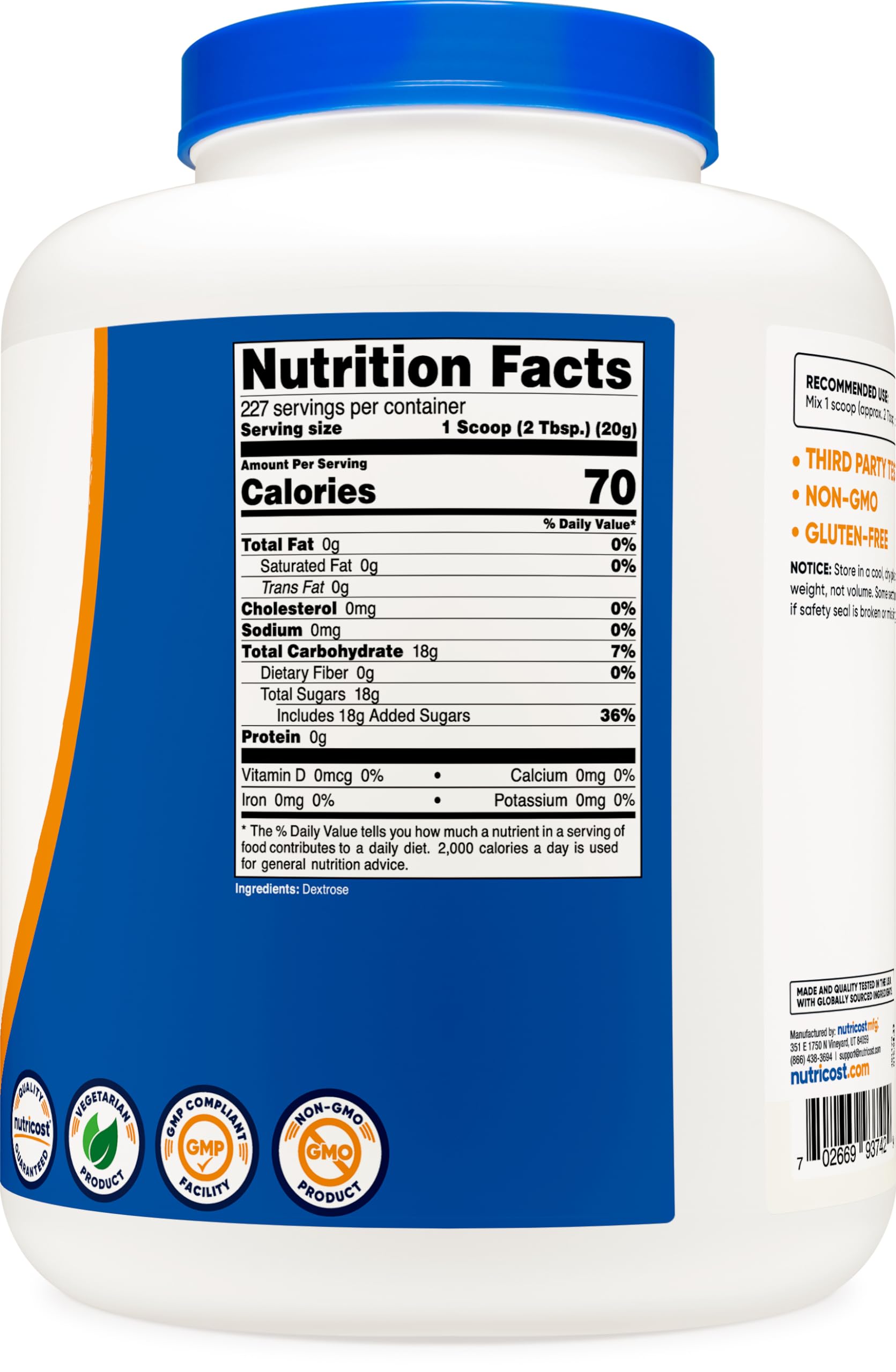 Foto 5 pulgar | Dextrosa En Polvo Nutricost, 4,54 Kg, Sin Ogm, Sin Gluten - Venta Internacional.