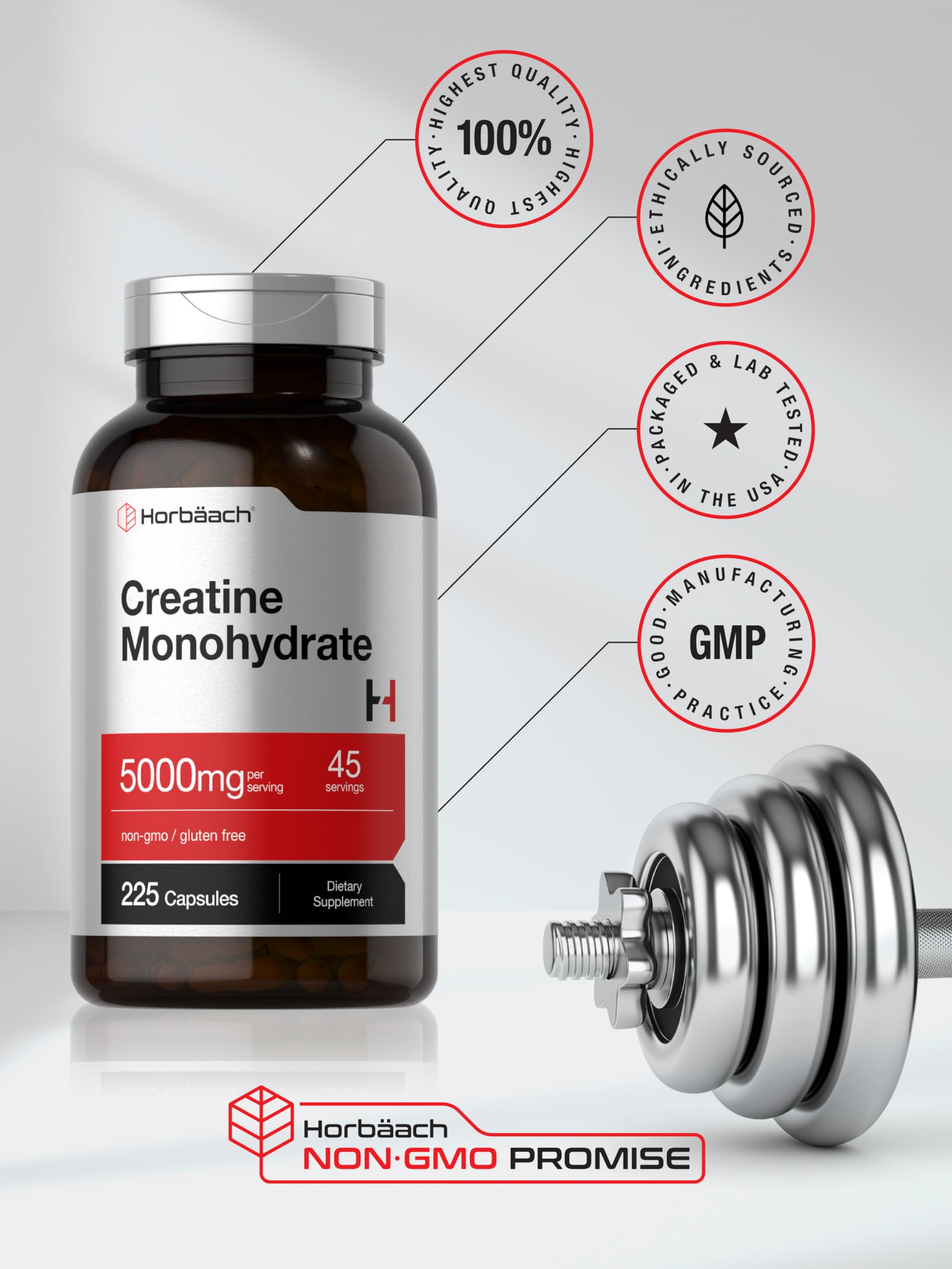 Foto 7 pulgar | Suplemento Horbäach De Monohidrato De Creatina 5 G 225 Cápsulas - Venta Internacional.