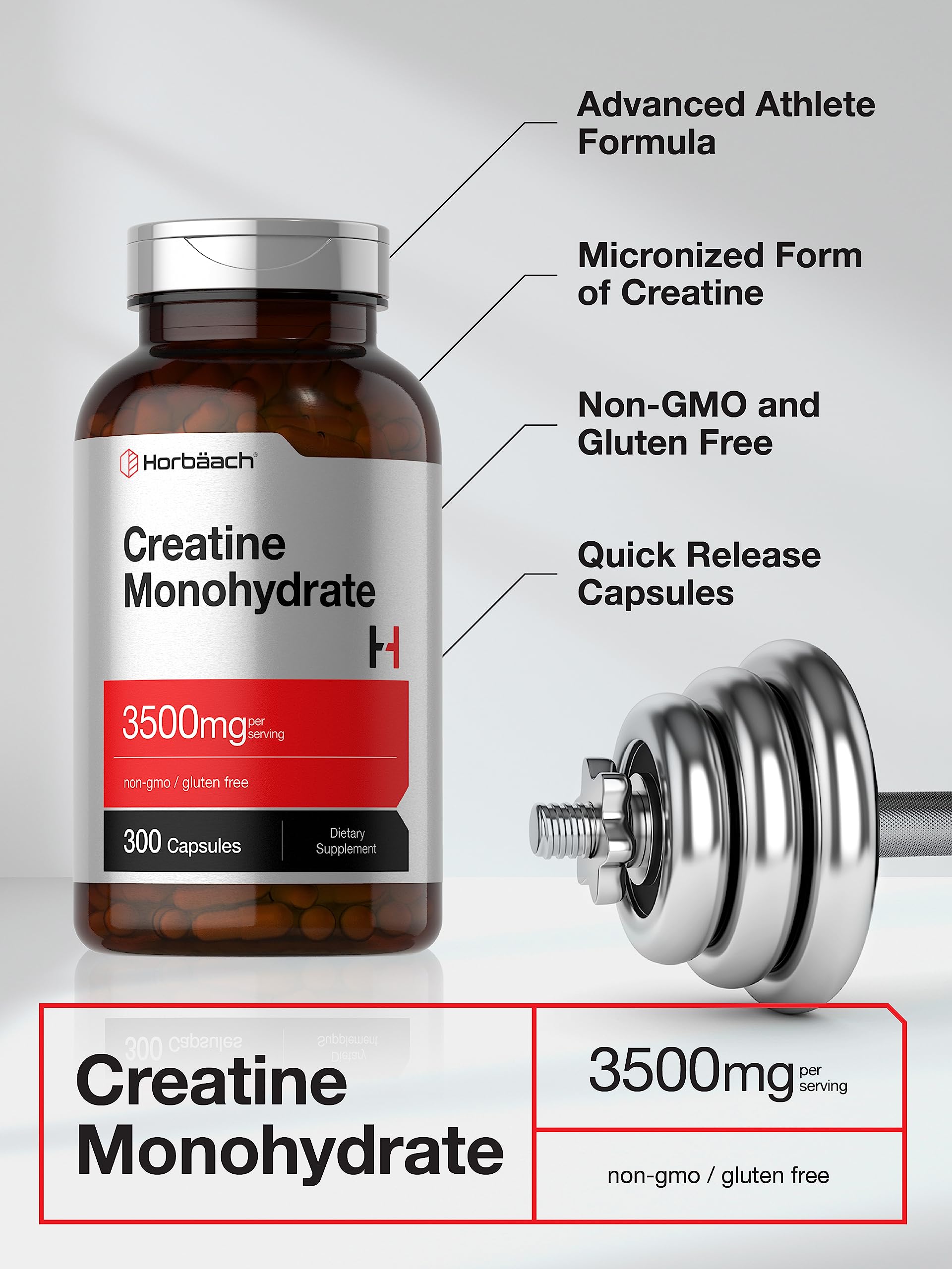 Foto 4 pulgar | Suplemento Horbäach De Monohidrato De Creatina En Cápsulas De 3500 Mg - Venta Internacional.