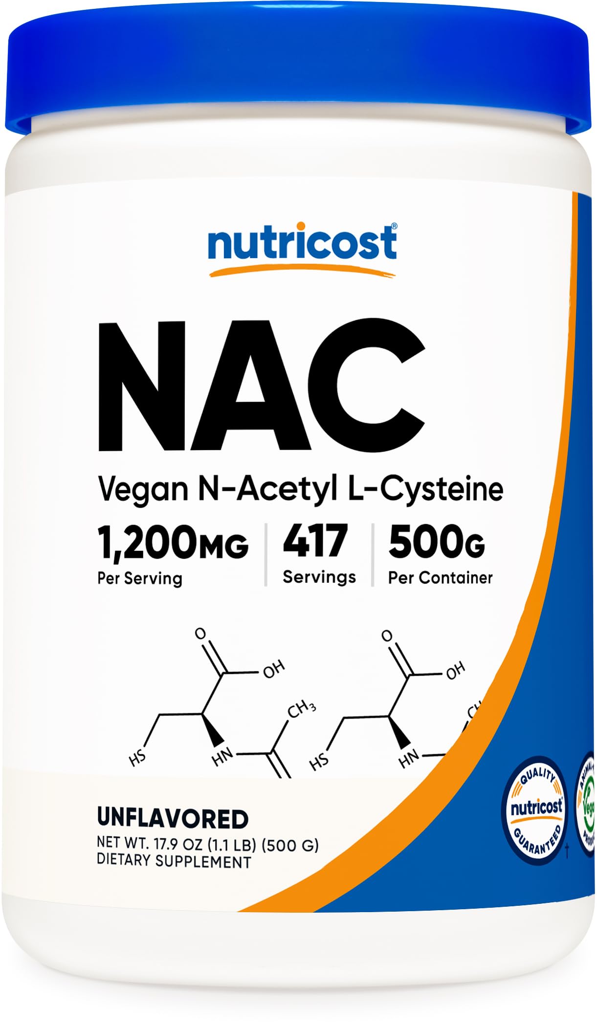 Foto 2 pulgar | Suplemento Nutricost N-acetil L-cisteína (nac) En Polvo 500 G - Venta Internacional.