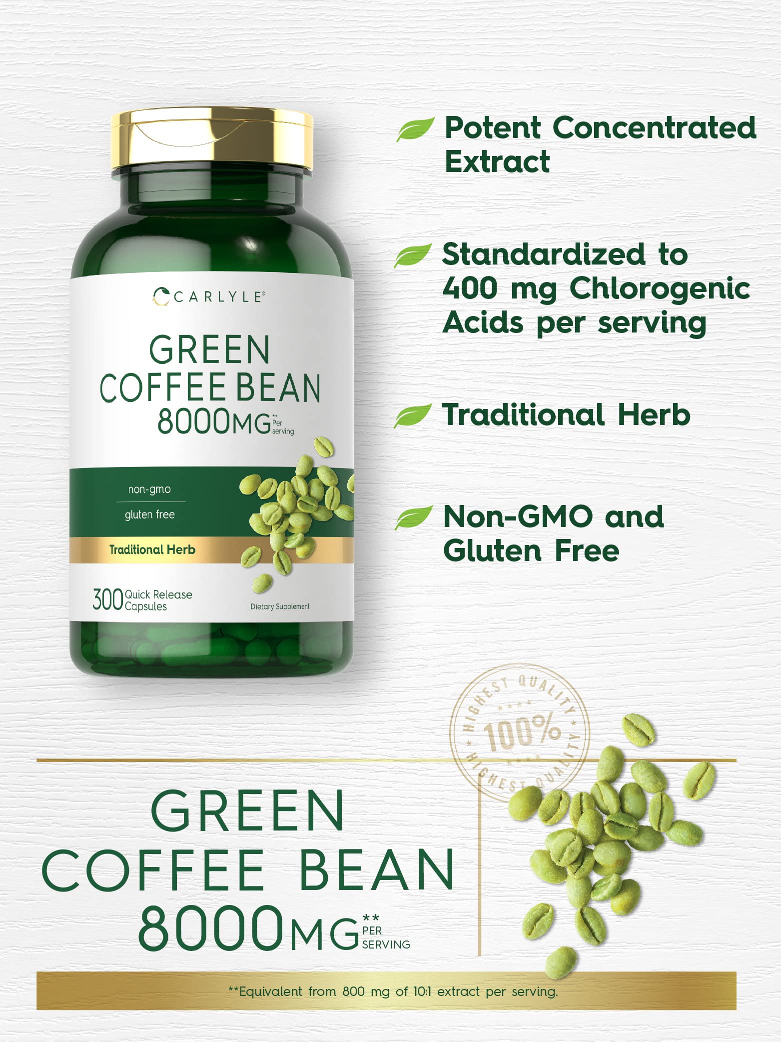 Foto 4 | Suplemento De Extracto De Grano De Café Verde Carlyle, 8000 Mg, 300 Cápsulas - Venta Internacional.