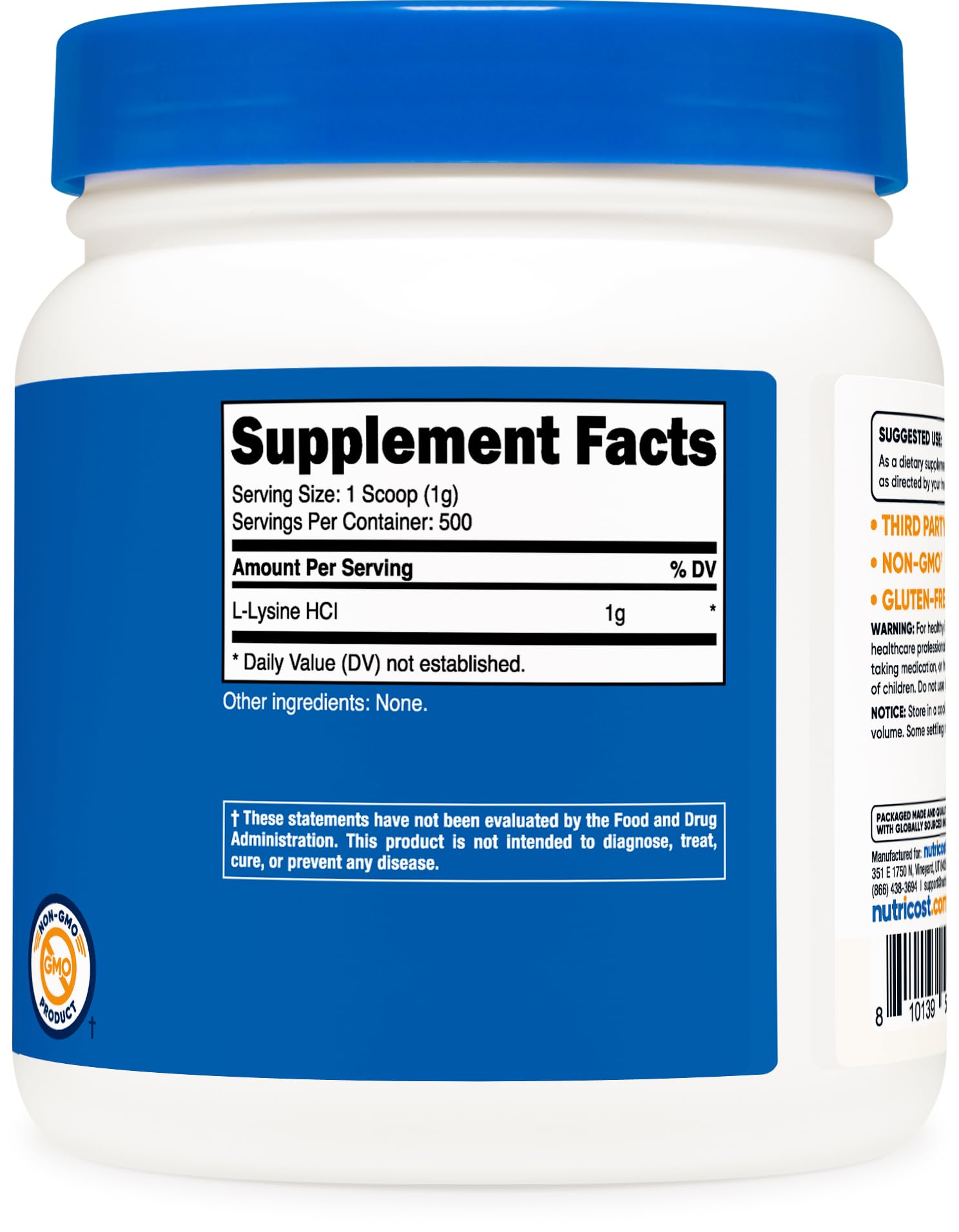 Foto 6 pulgar | Suplemento Nutricost L-lisina En Polvo, 500 G, Puro, Sin Ogm, Sin Gluten - Venta Internacional.