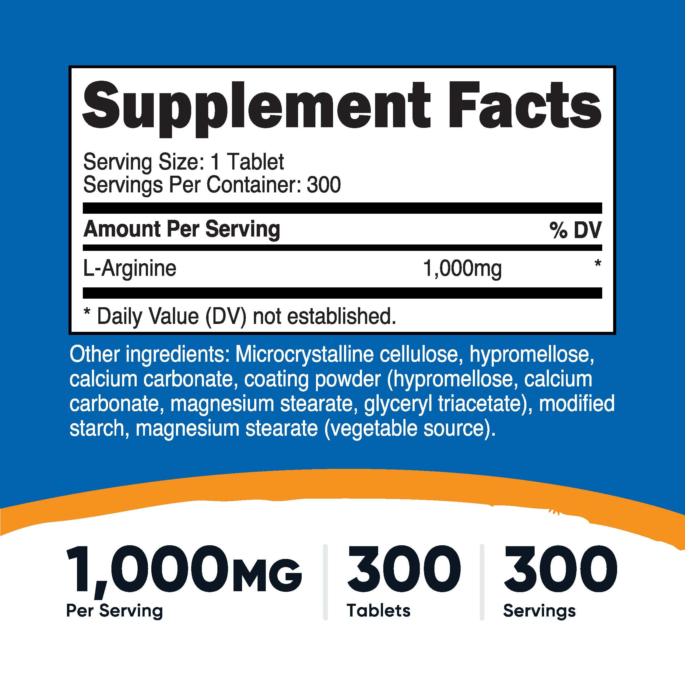 Foto 2 | Suplemento Nutricost En Tabletas De L-arginina De 1000 Mg (300 Tabletas) - Venta Internacional.