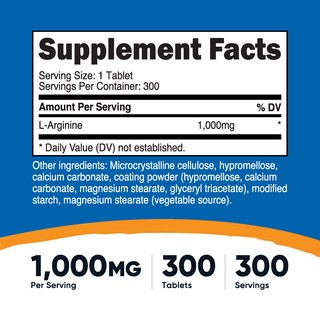 Foto 2 | Suplemento Nutricost En Tabletas De L-arginina De 1000 Mg (300 Tabletas) - Venta Internacional.