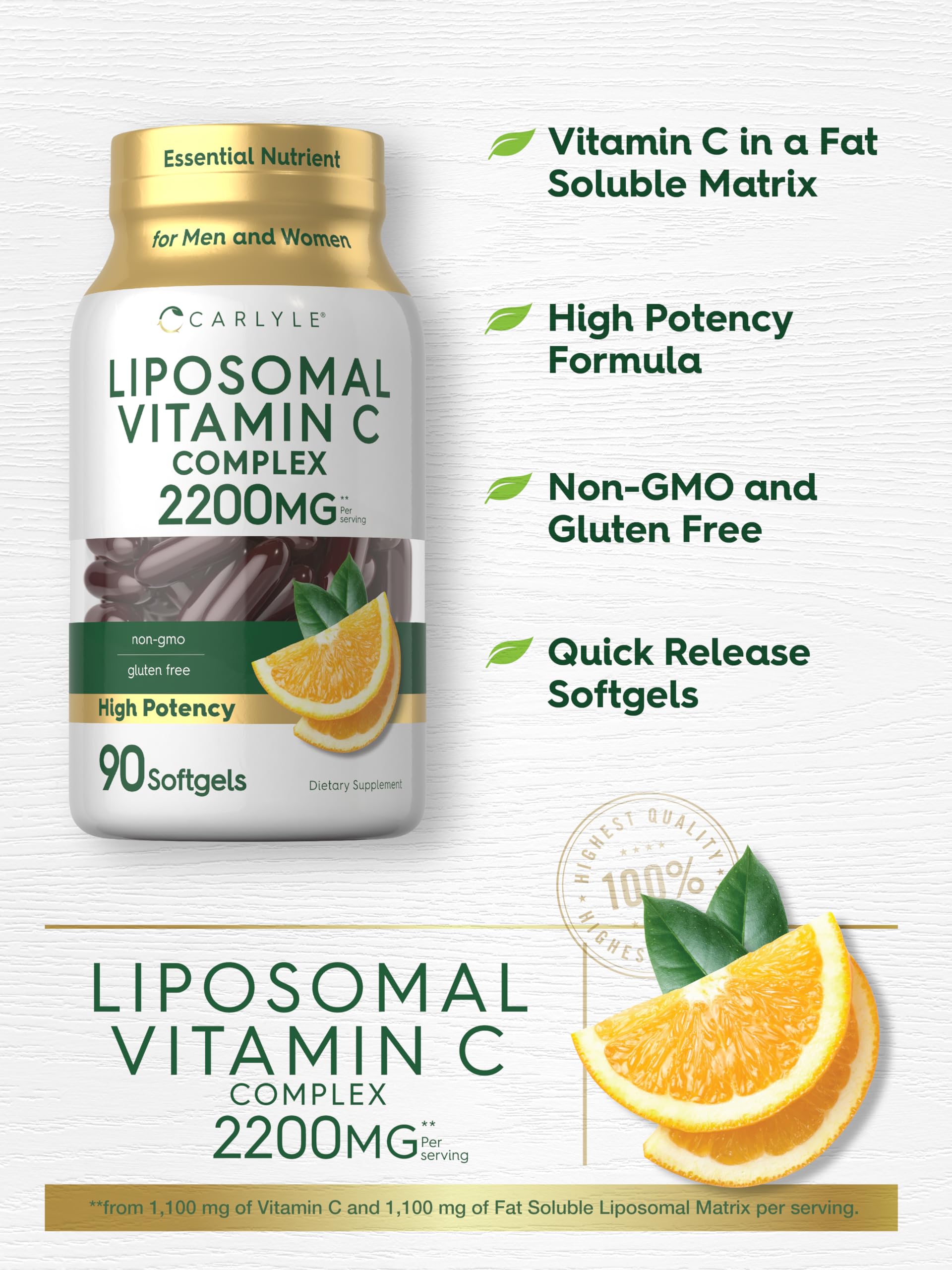 Foto 5 pulgar | Suplemento De Vitamina C Liposomal Carlyle, 2200 Mg, 90 Cápsulas Blandas - Venta Internacional.