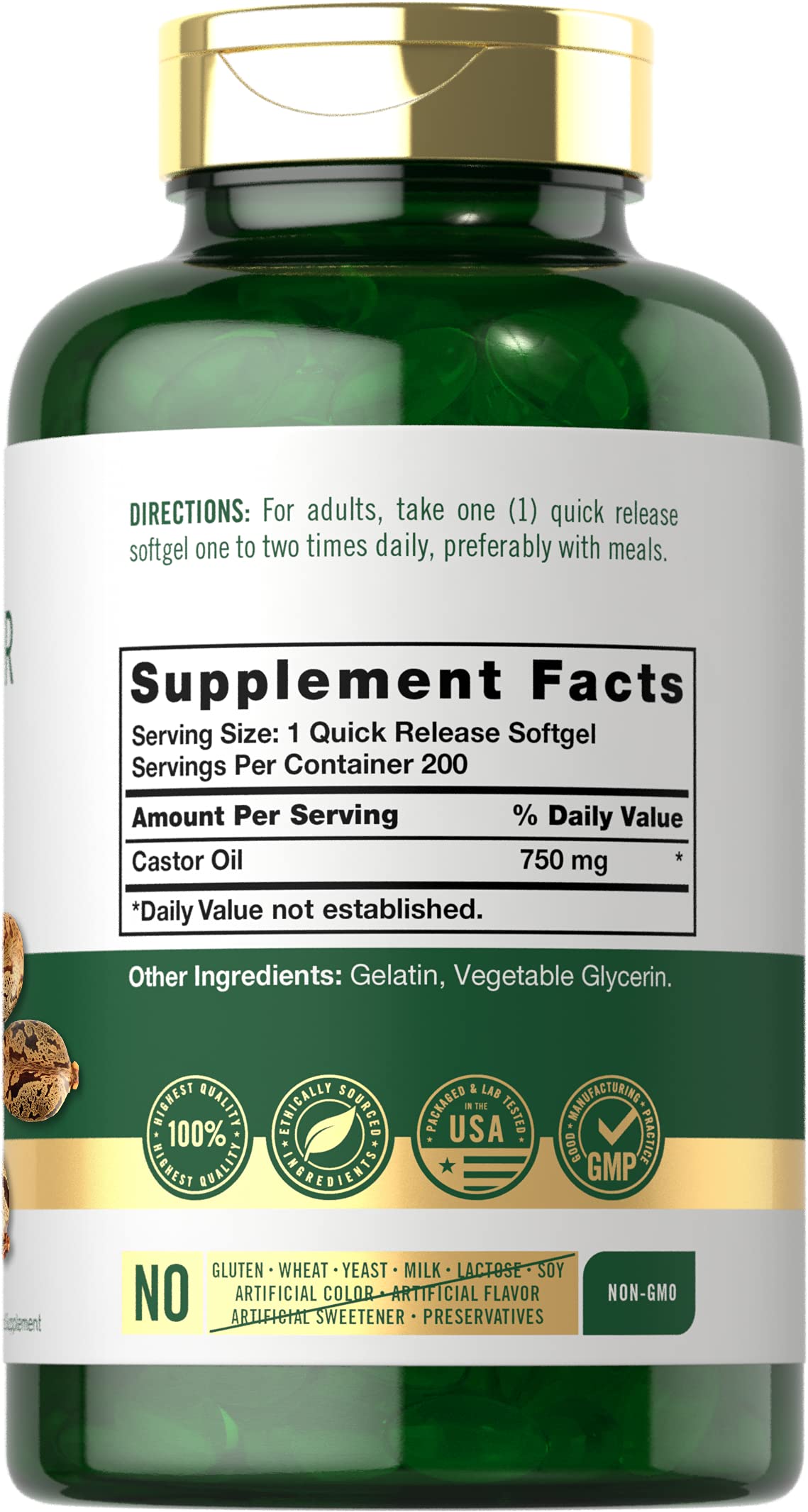 Foto 3 pulgar | Suplemento De Aceite De Ricino Carlyle 750 Mg 200 Cápsulas Blandas Sin Ogm - Venta Internacional.