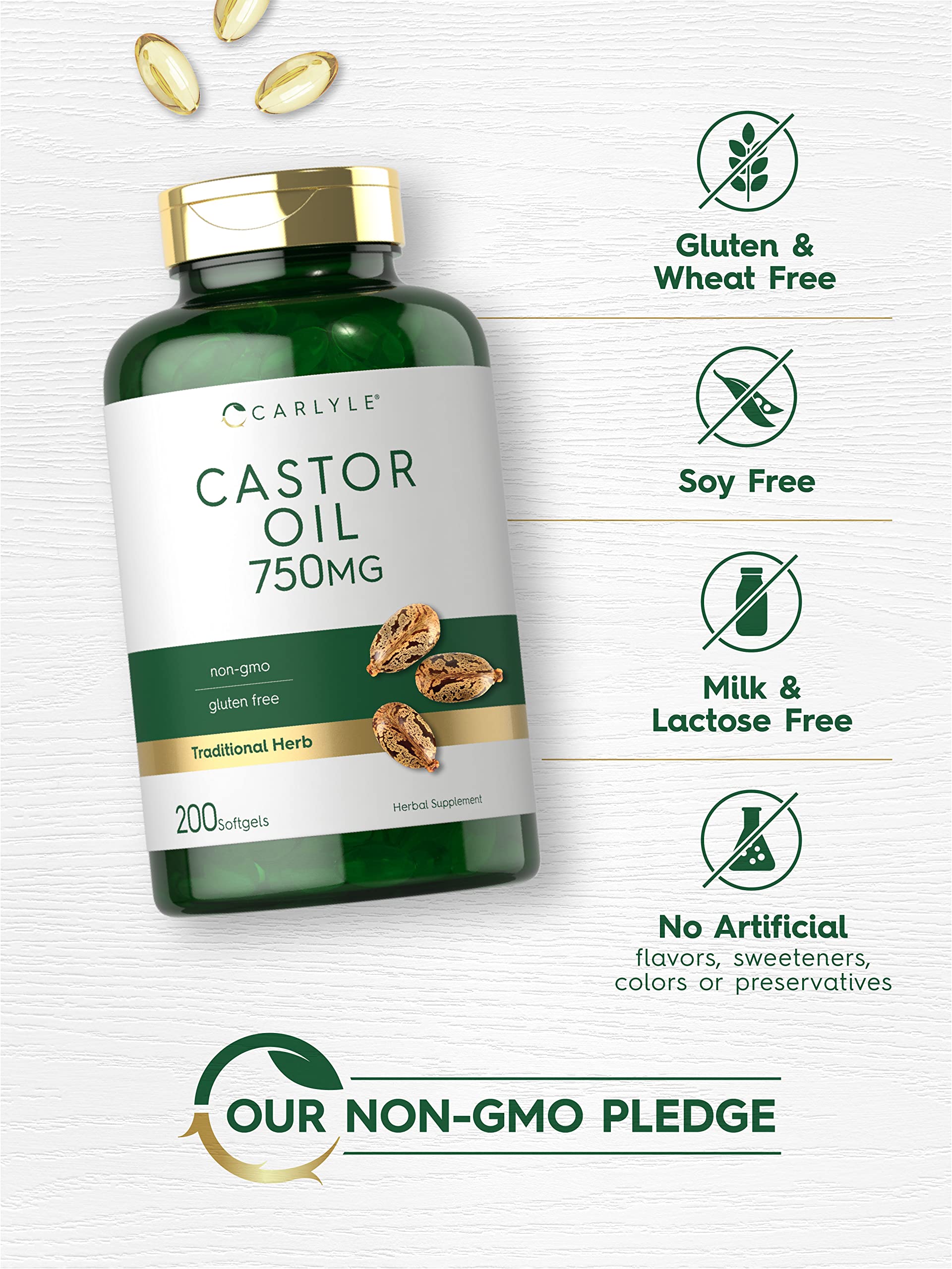 Foto 5 pulgar | Suplemento De Aceite De Ricino Carlyle 750 Mg 200 Cápsulas Blandas Sin Ogm - Venta Internacional.