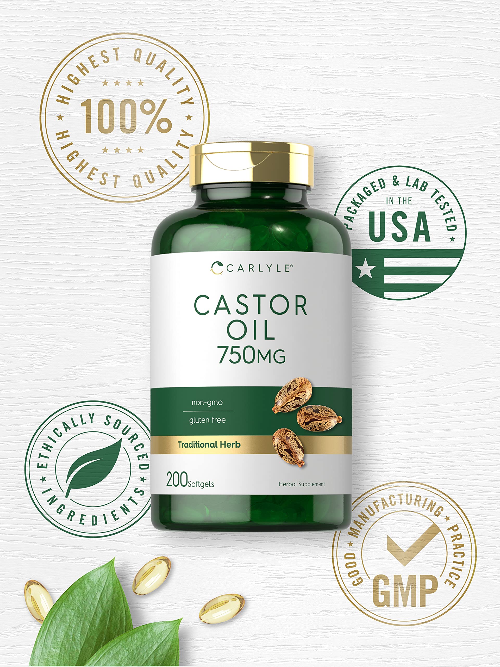 Foto 5 | Suplemento De Aceite De Ricino Carlyle 750 Mg 200 Cápsulas Blandas Sin Ogm - Venta Internacional.
