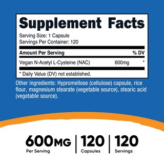 Foto 2 | Suplemento Nutricost De N-acetil L-cisteína (nac) 600 Mg 120 Cápsulas - Venta Internacional.