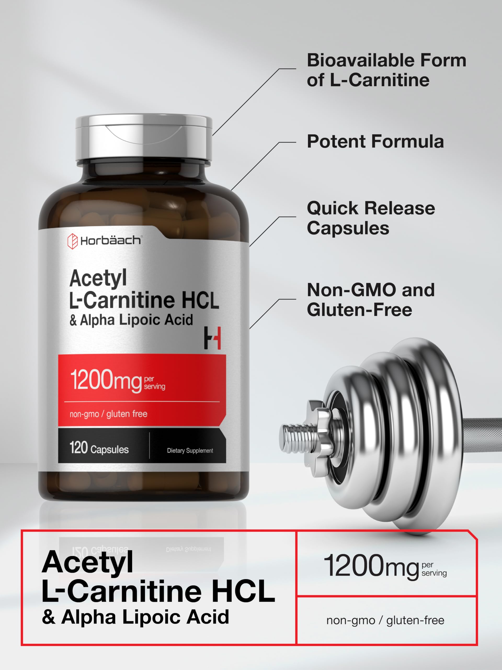 Foto 4 pulgar | Suplemento Horbäach Acetil L Carnitina Hcl Y Ácido Alfa Lipoico - Venta Internacional.