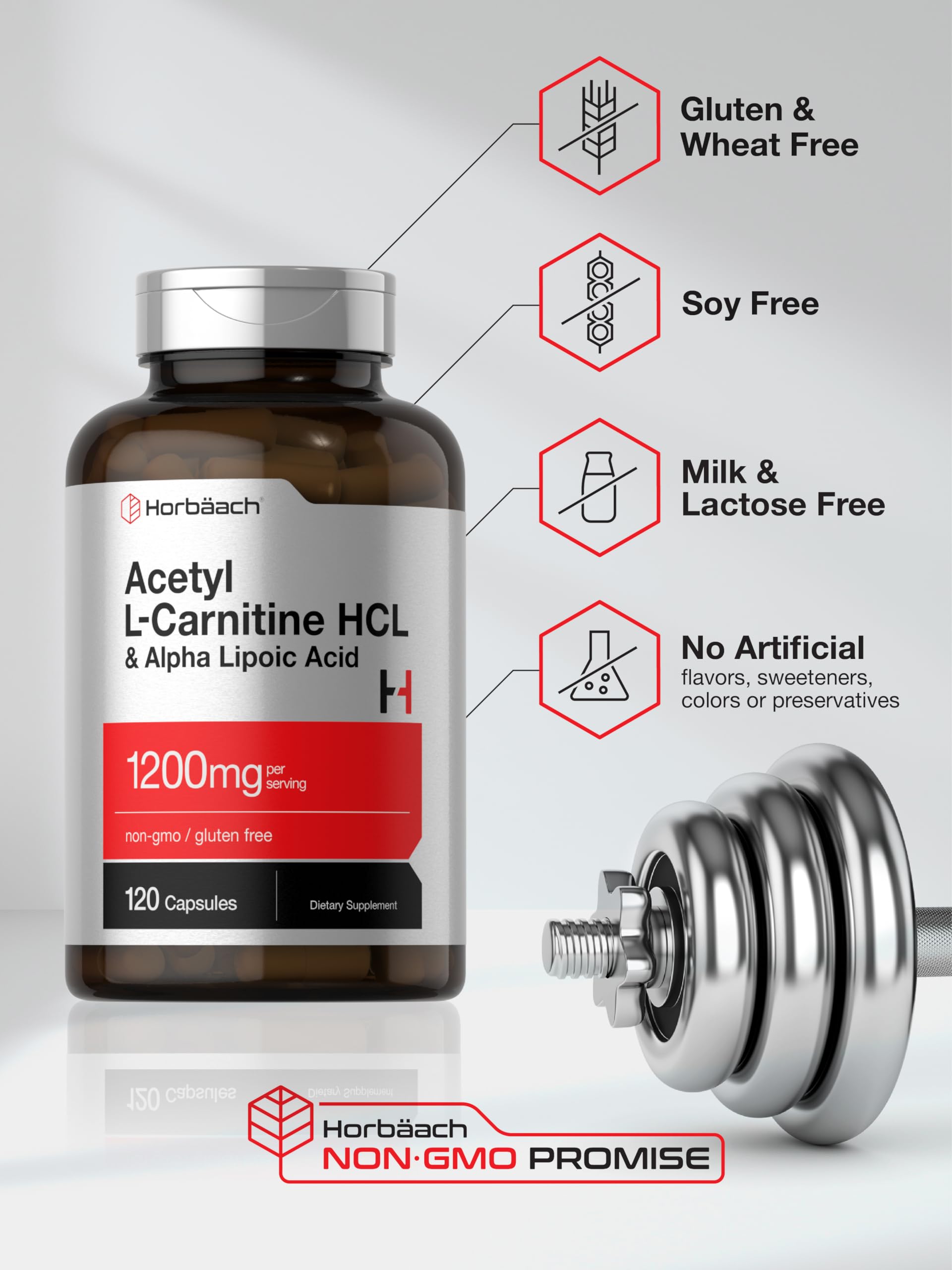 Foto 5 pulgar | Suplemento Horbäach Acetil L Carnitina Hcl Y Ácido Alfa Lipoico - Venta Internacional.