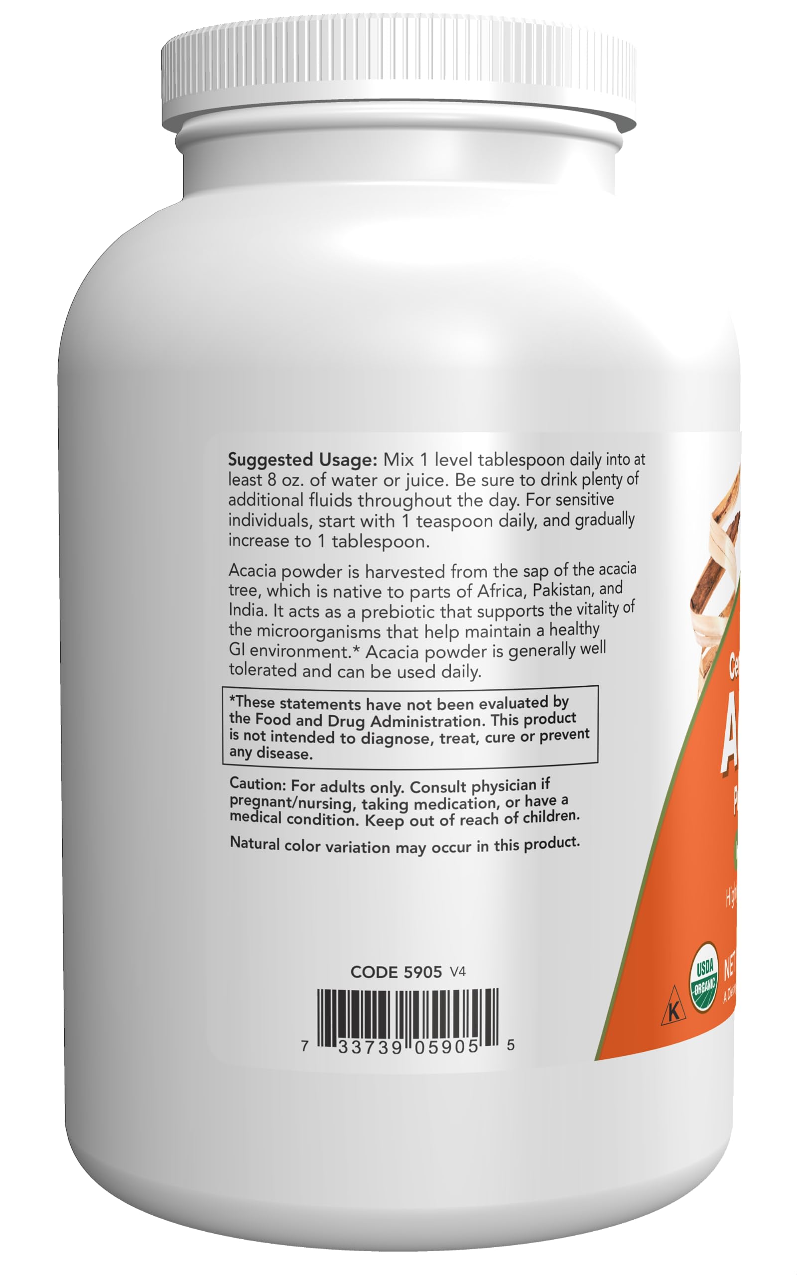 Foto 4 pulgar | Polvo Puro De Acacia De Supplement Now Foods, 355 Ml, Certificado Orgánico - Venta Internacional.